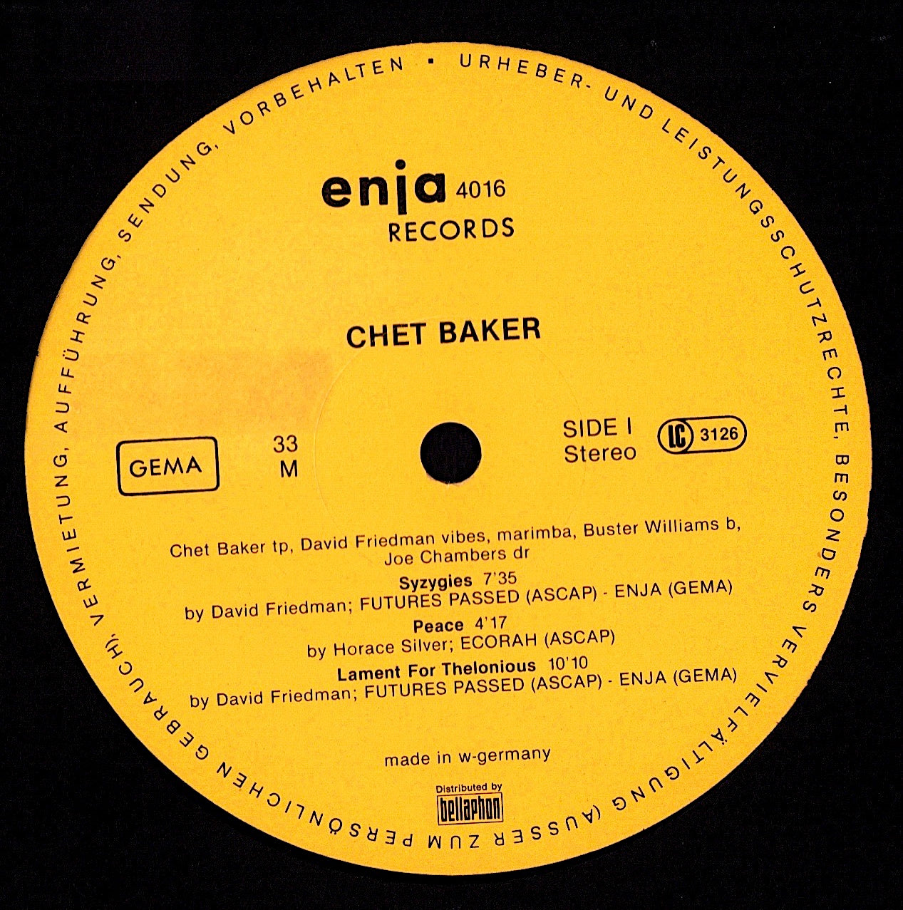 Chet Baker, David Friedman, Buster Williams, Joe Chambers – Peace Vinyl LP