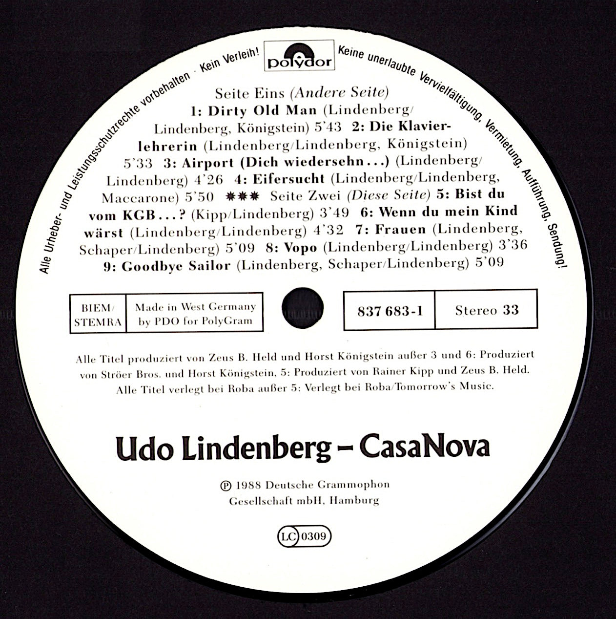 Udo Lindenberg - CasaNova Vinyl LP