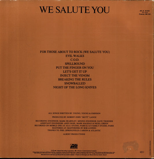 AC/DC - For Those About To Rock We Salute You Vinyl LP