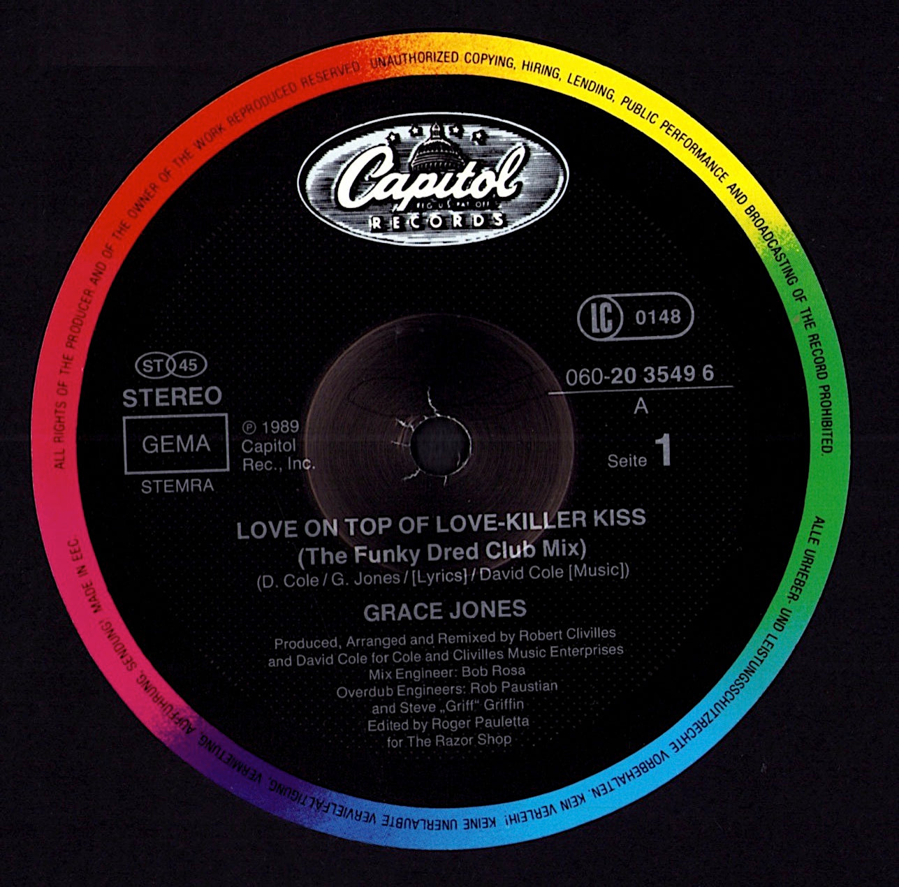 Grace Jones - Love On Top Of Love (Killer Kiss) (Vinyl 12" | EU Original | 1989)