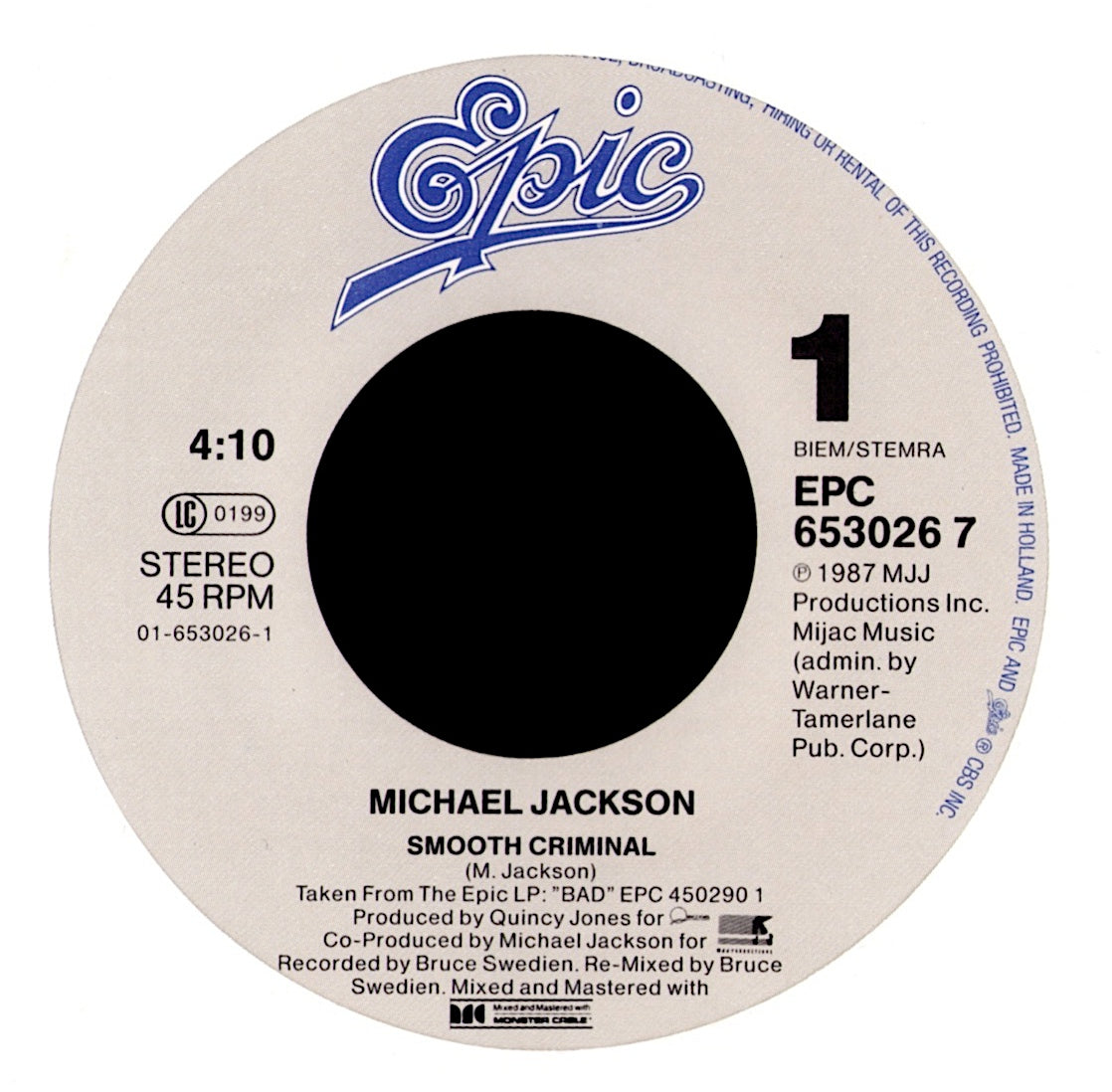 Michael Jackson - Smooth Criminal Vinyl 7" | EU Original | 1988