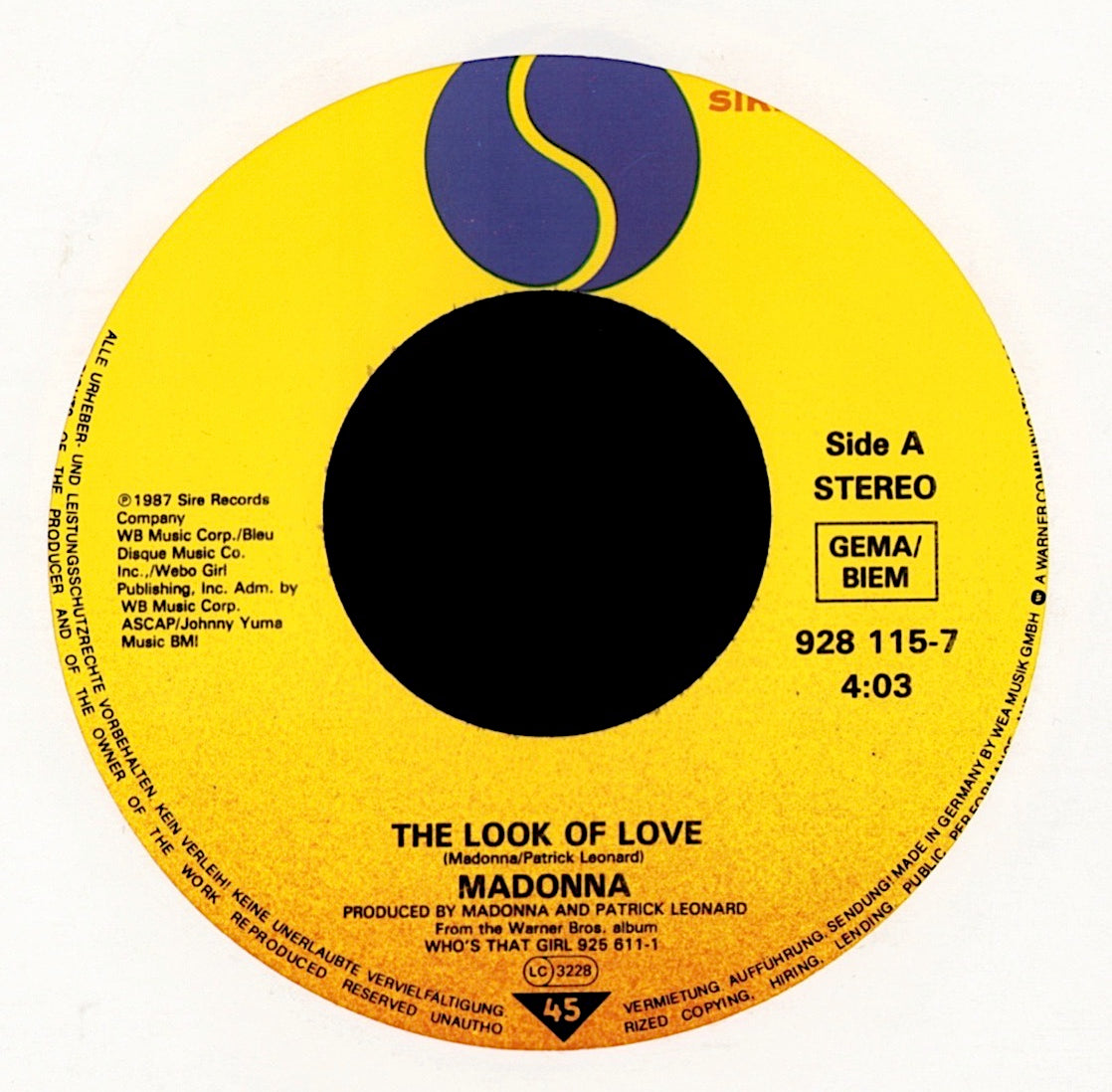 Madonna - The Look Of Love Vinyl 7" | EU Original | 1987