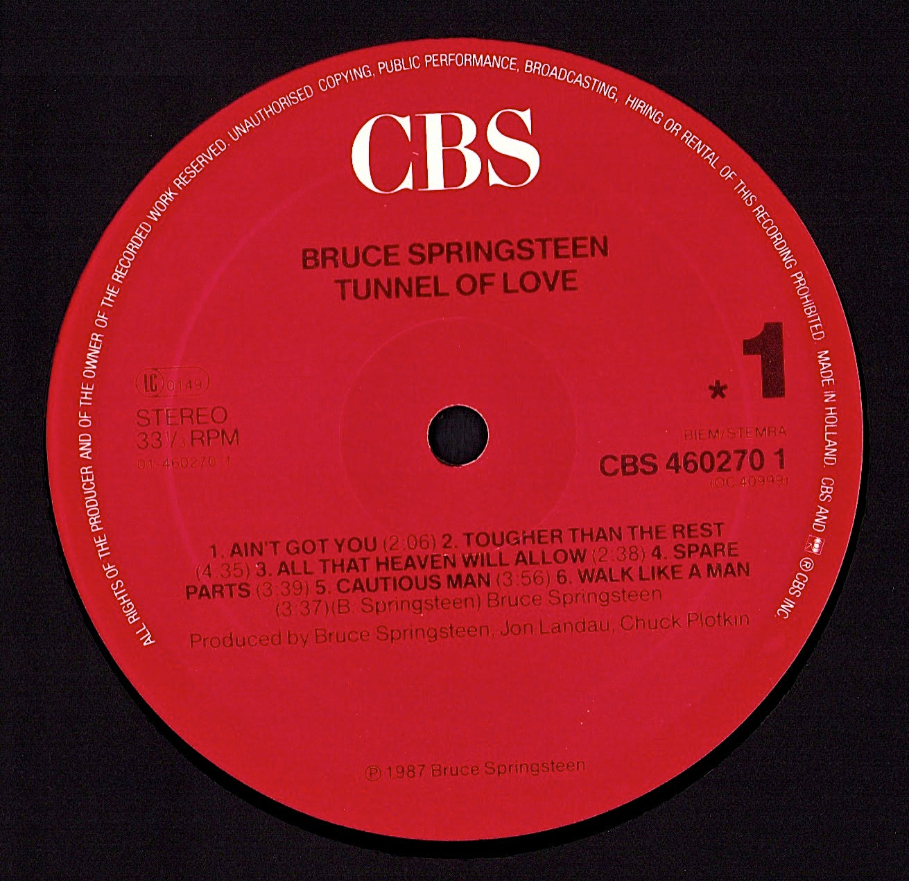 Bruce Springsteen - Tunnel Of Love Vinyl LP Kopie