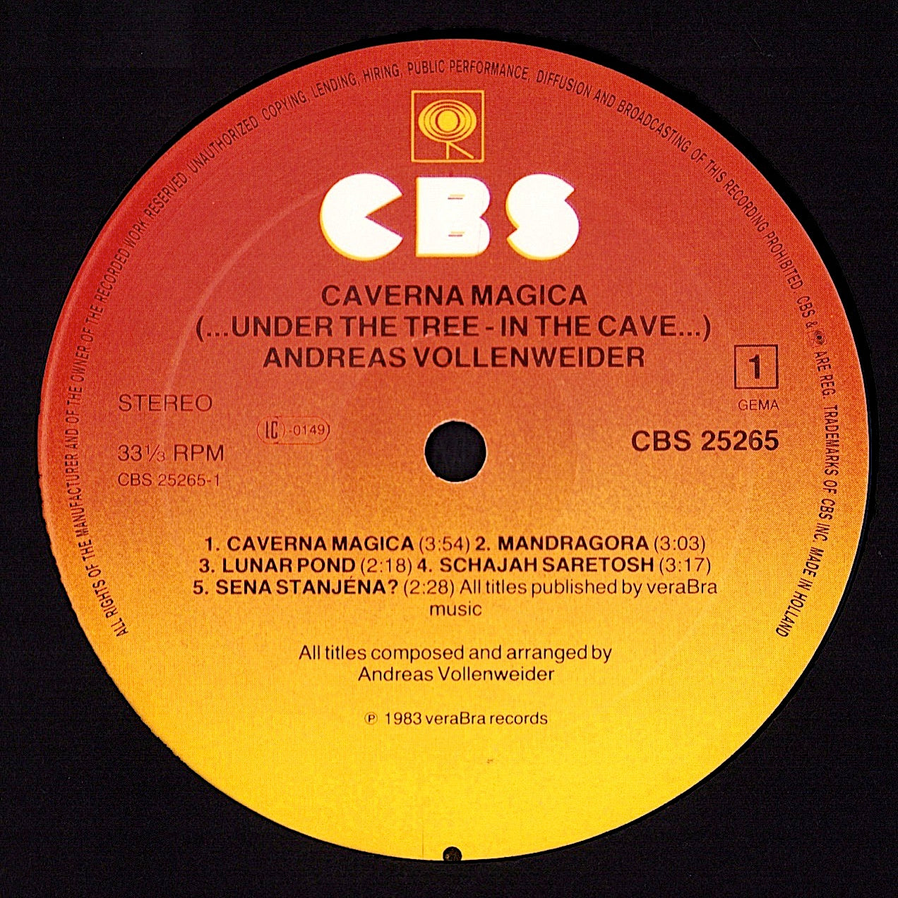 Andreas Vollenweider – Caverna Magica ...Under The Tree - In The Cave... Vinyl LP