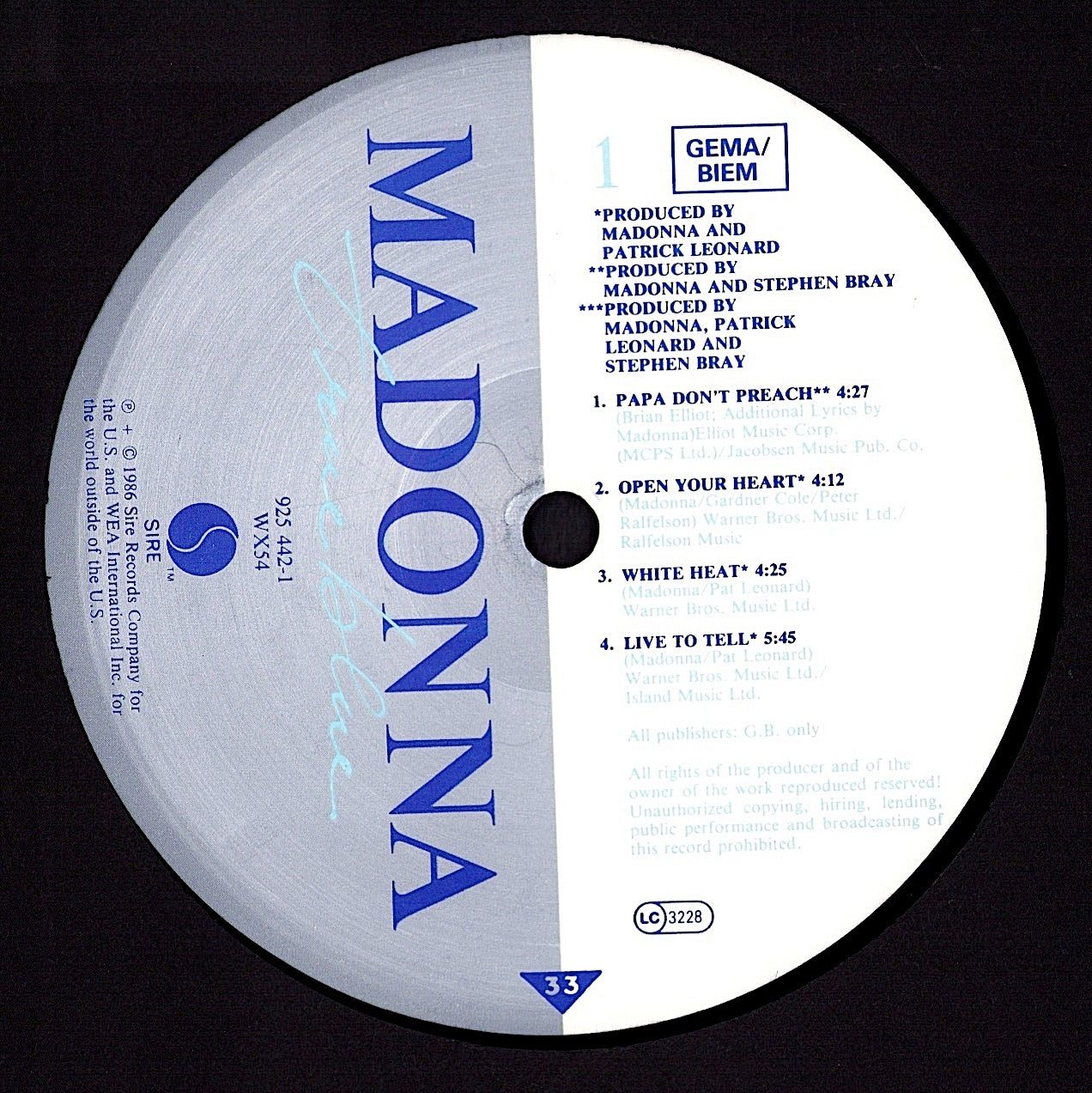 Madonna - True Blue Vinyl LP