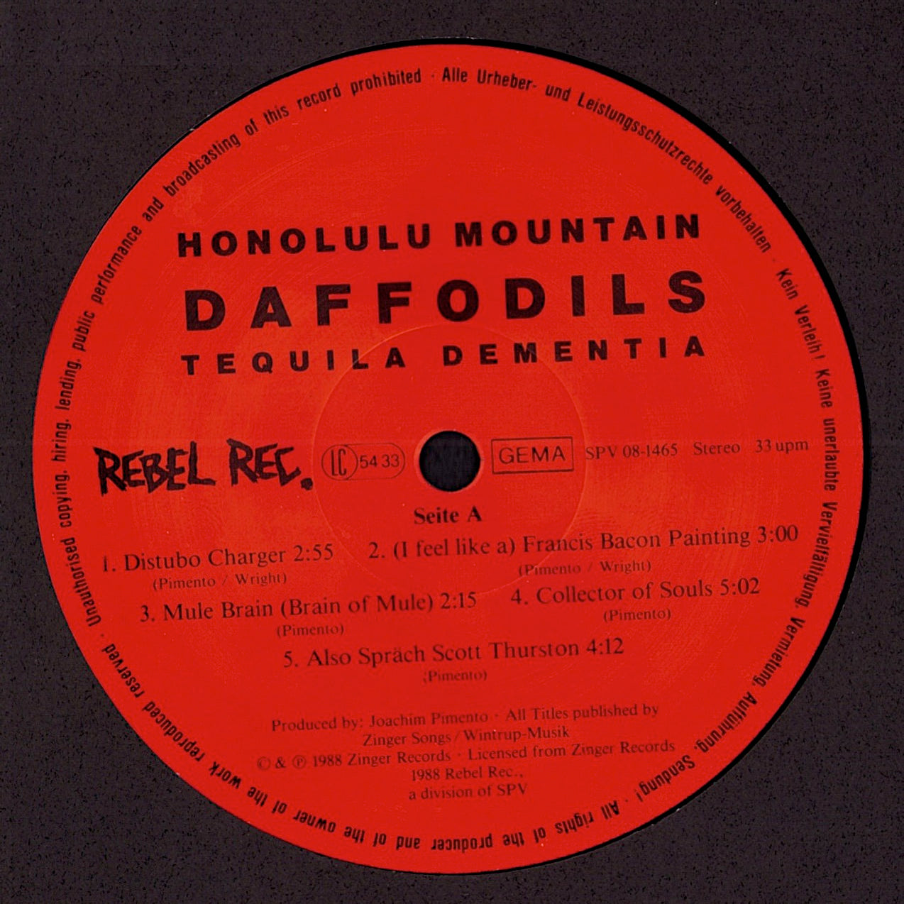 Honolulu Mountain Daffodils – Tequila Dementia Vinyl LP | DE/AU/CH Original | 1988