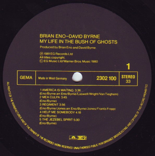Brian Eno - David Byrne - My Life In The Bush Of Ghosts Vinyl LP