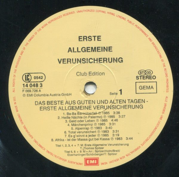 Erste Allgemeine Verunsicherung - Das Beste Aus Guten Und Alten Tagen Vinyl LP Club Edition