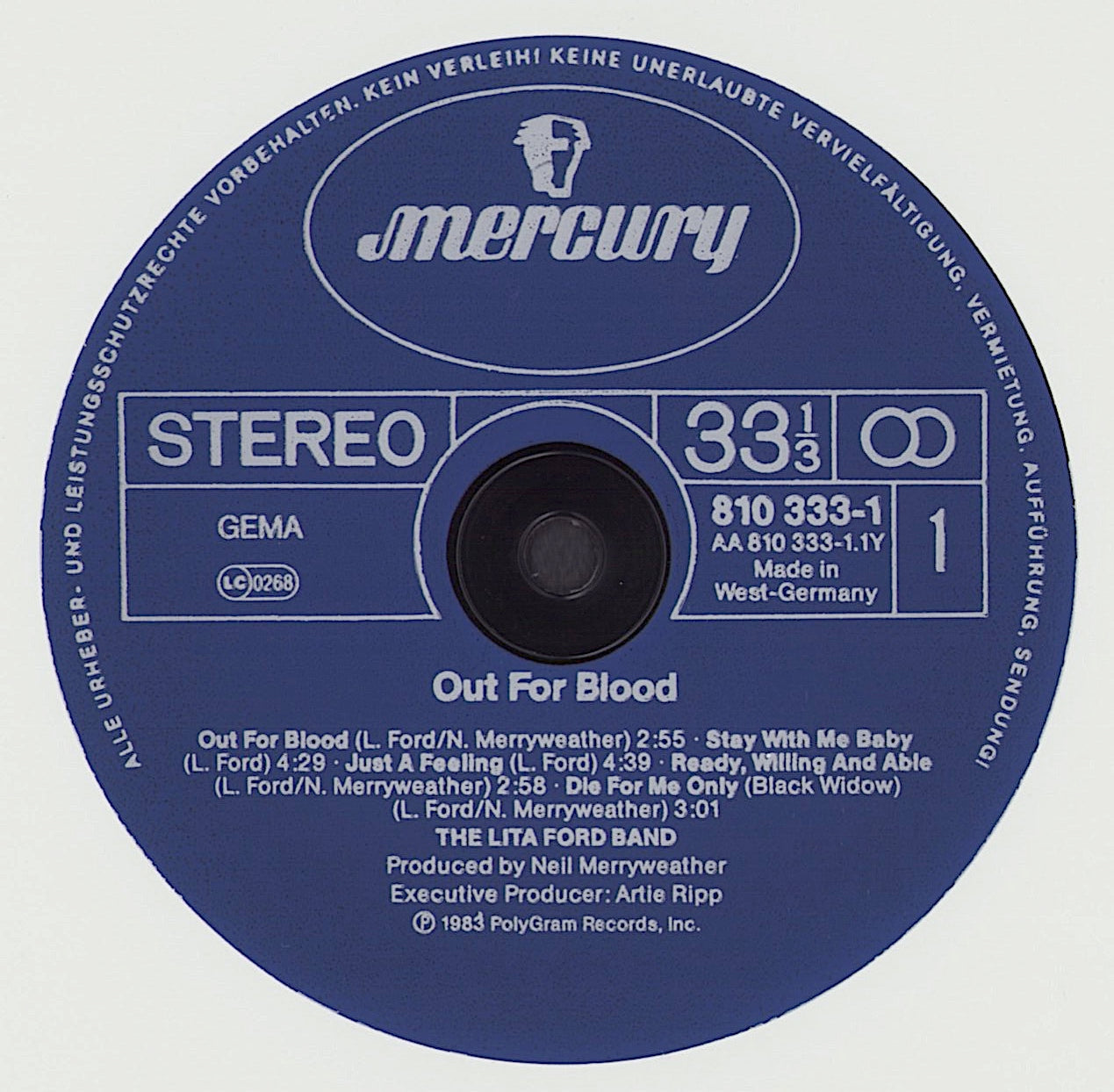 Lita Ford - Out For Blood Vinyl LP