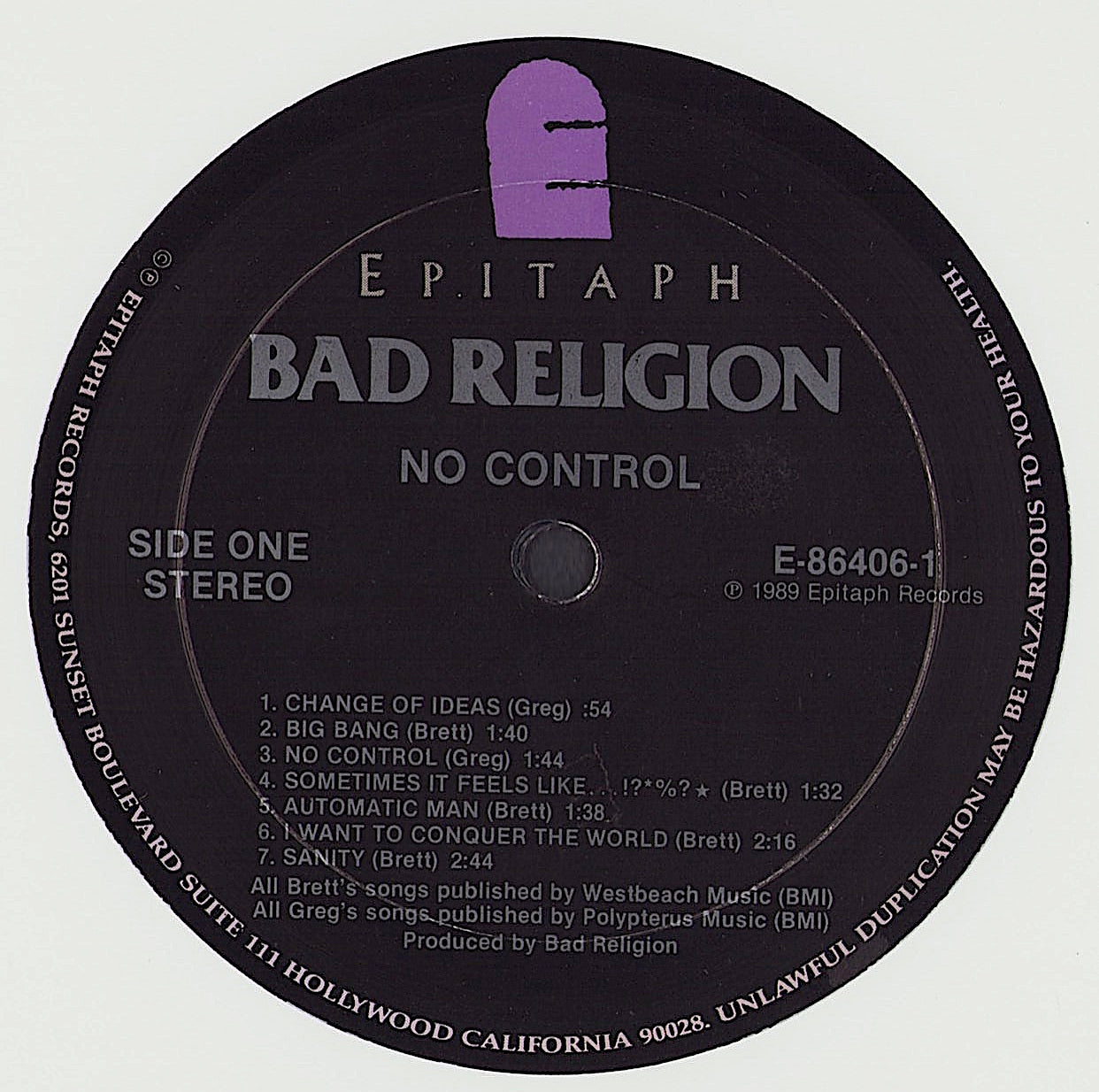 Bad Religion - No Control Vinyl LP US