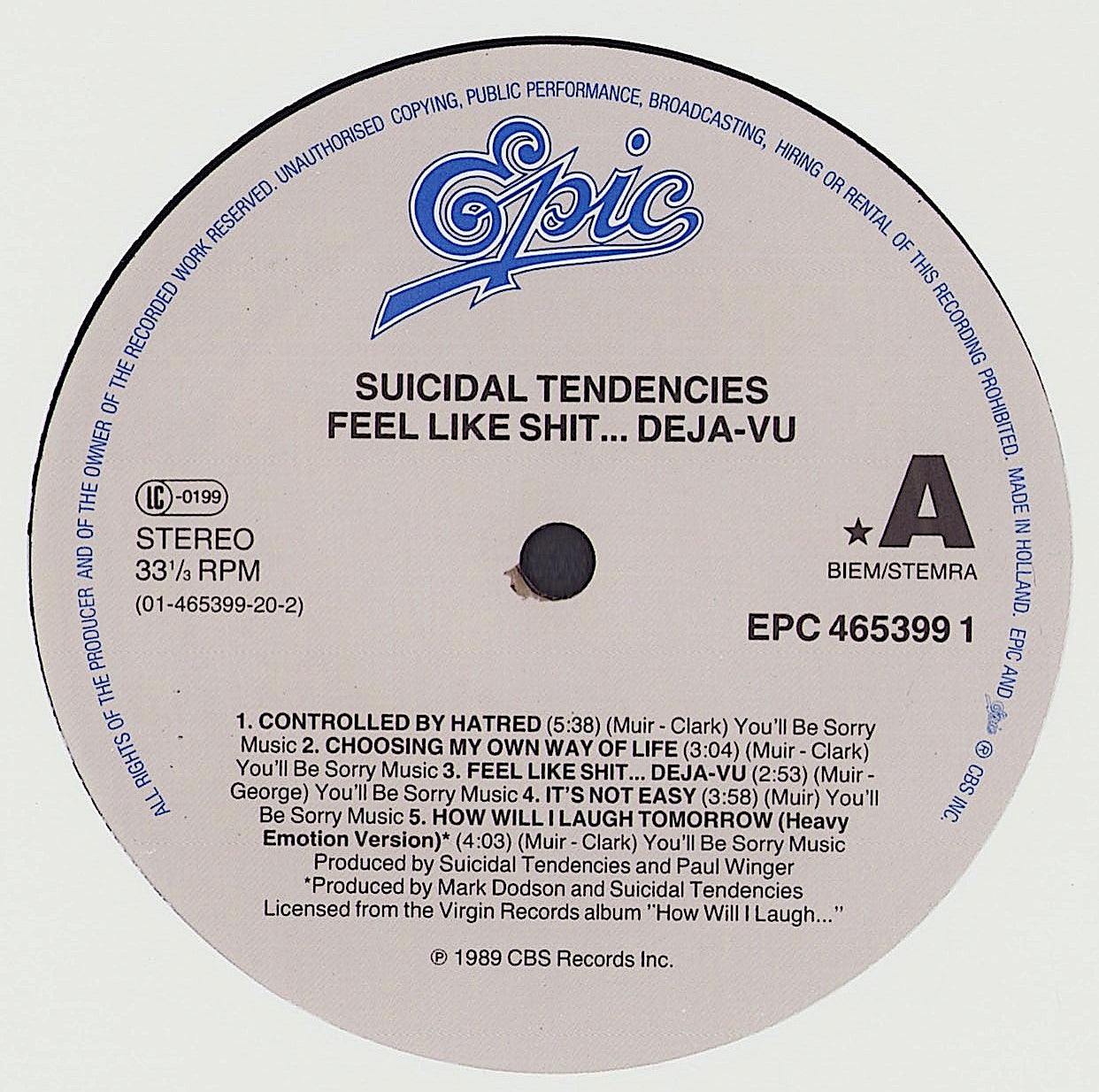 Suicidal Tendencies - Controlled By Hatred / Feel Like Shit... Deja-Vu Vinyl LP