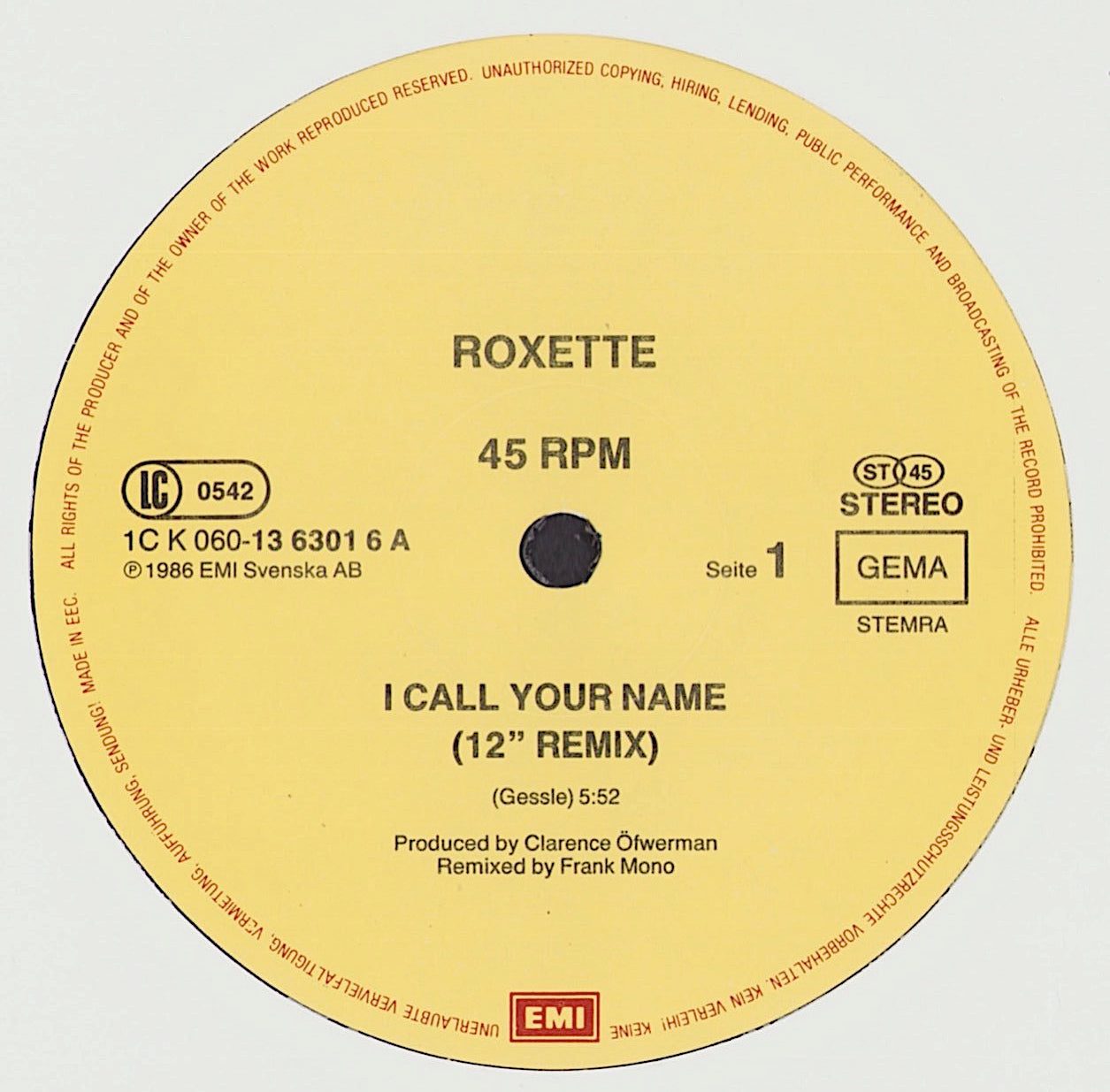 Roxette - I Call Your Name Vinyl 12"