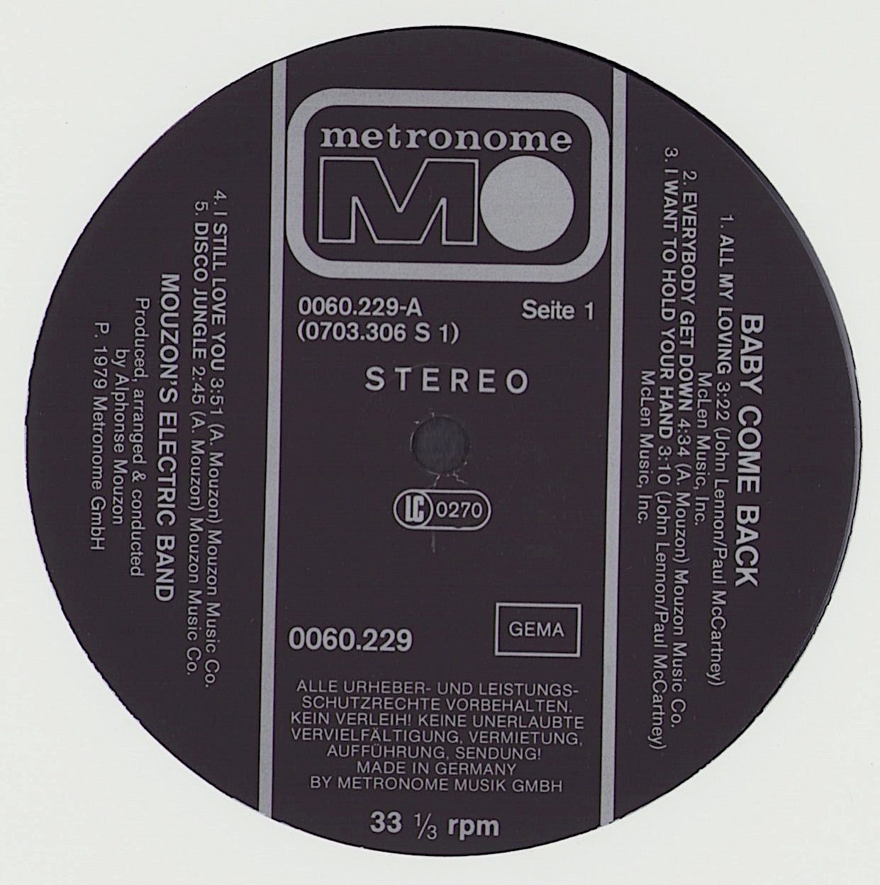 Mouzon's Electric Band - Baby Come Back Vinyl LP