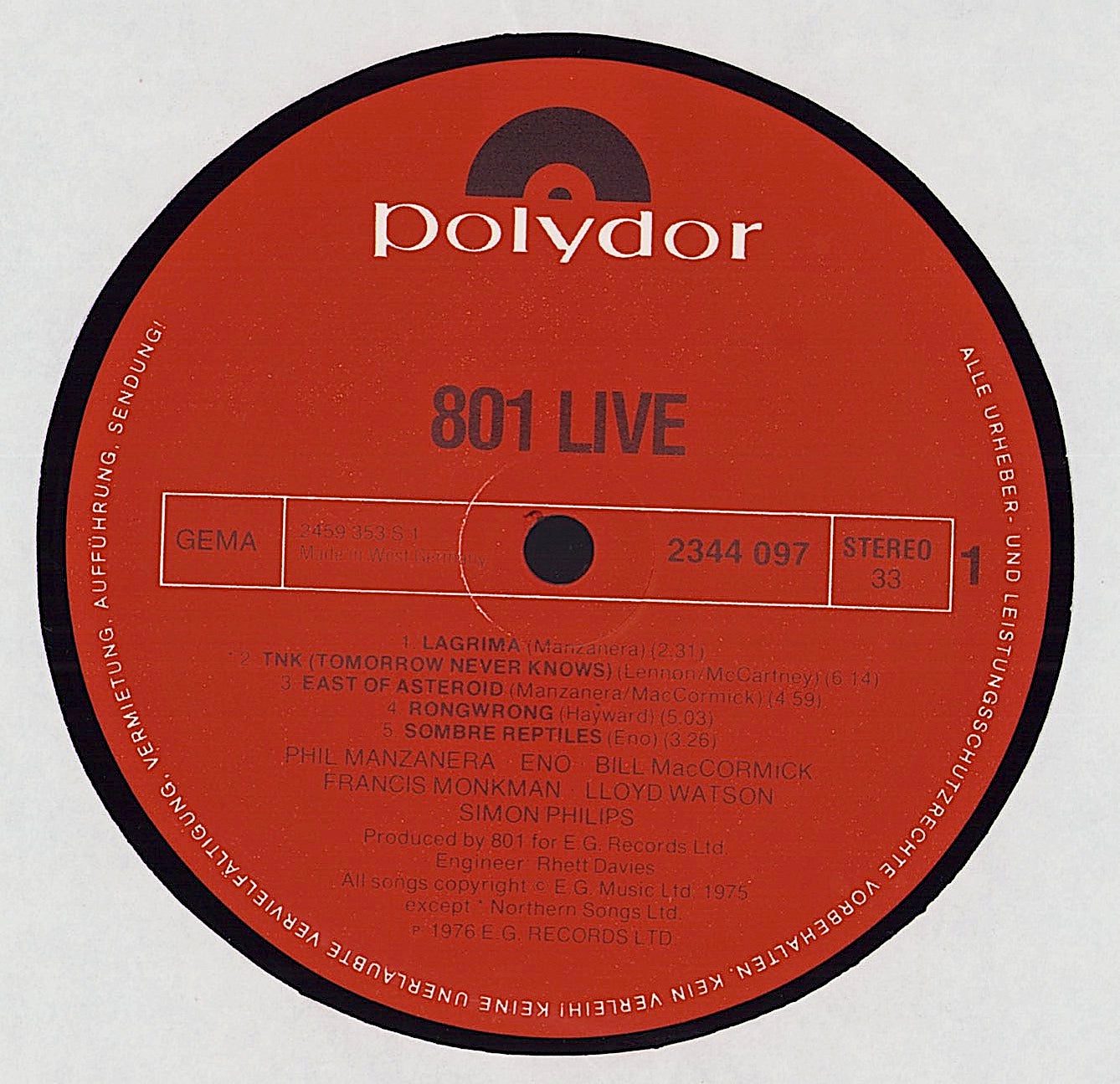 801 - 801 Live Vinyl LP