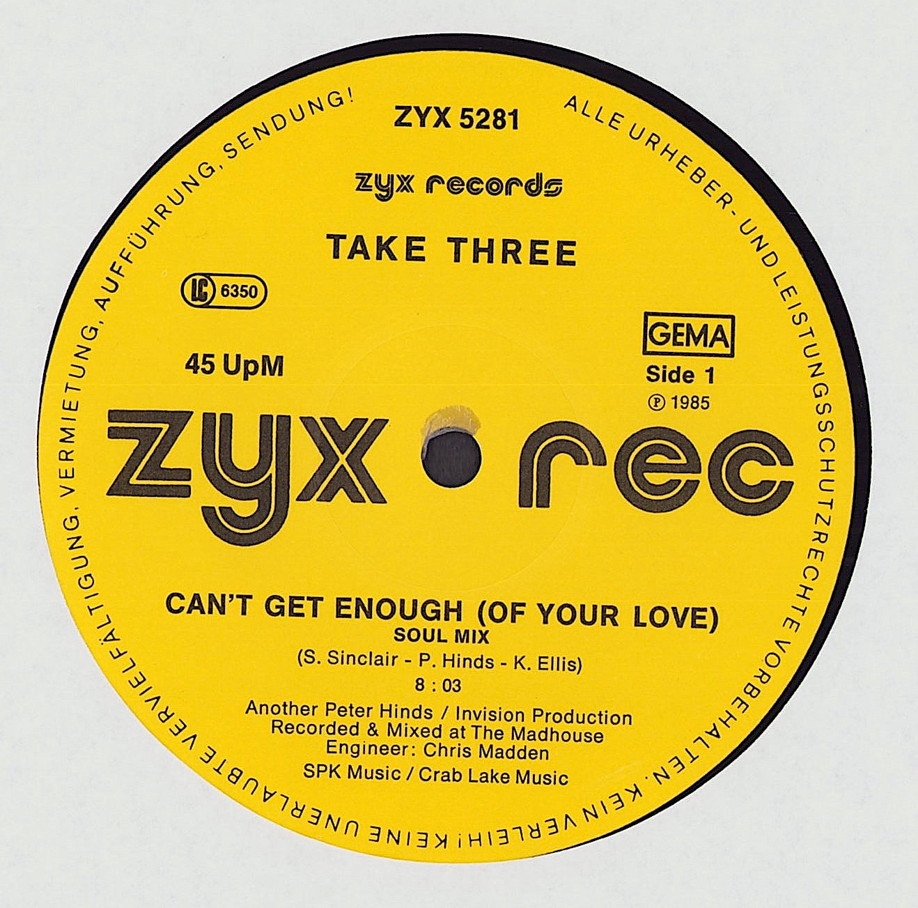 Take Three - Can't Get Enough Of Your Love Vinyl 12"