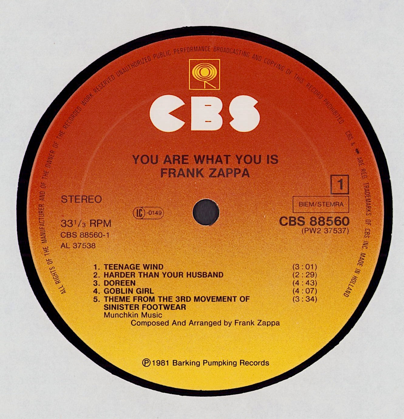 Frank Zappa - You Are What You Is Vinyl LP EU