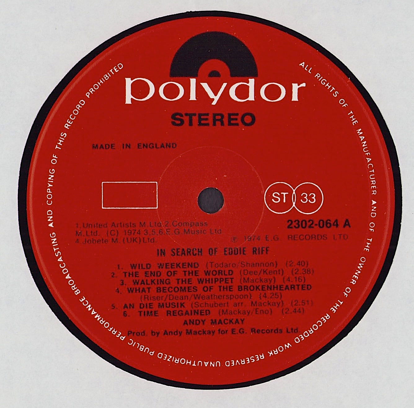 Andy Mackay - In Search Of Eddie Riff Vinyl LP UK