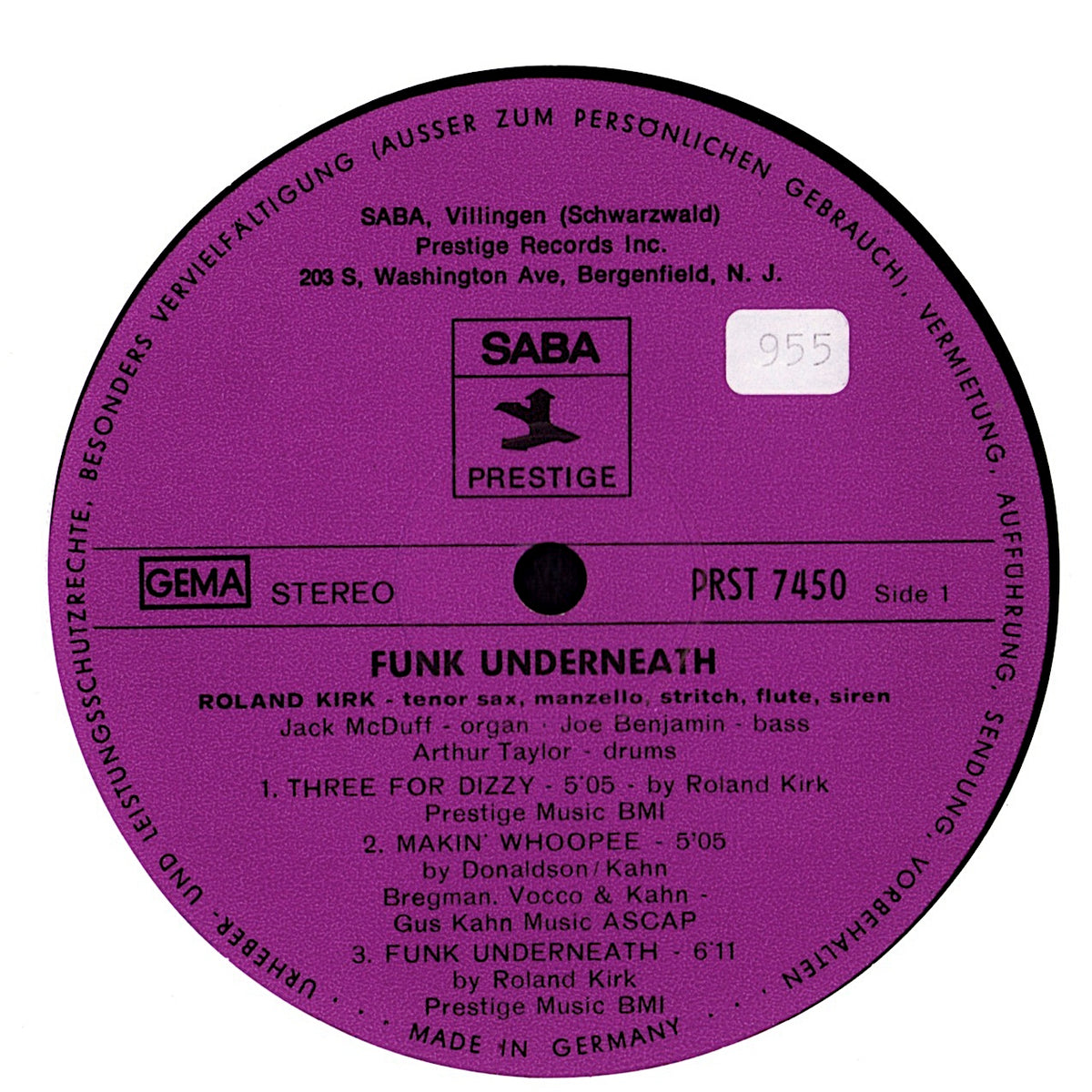 Roland Kirk With Jack McDuff – Funk Underneath Vinyl LP | DE Reissue | Prestige Kopie