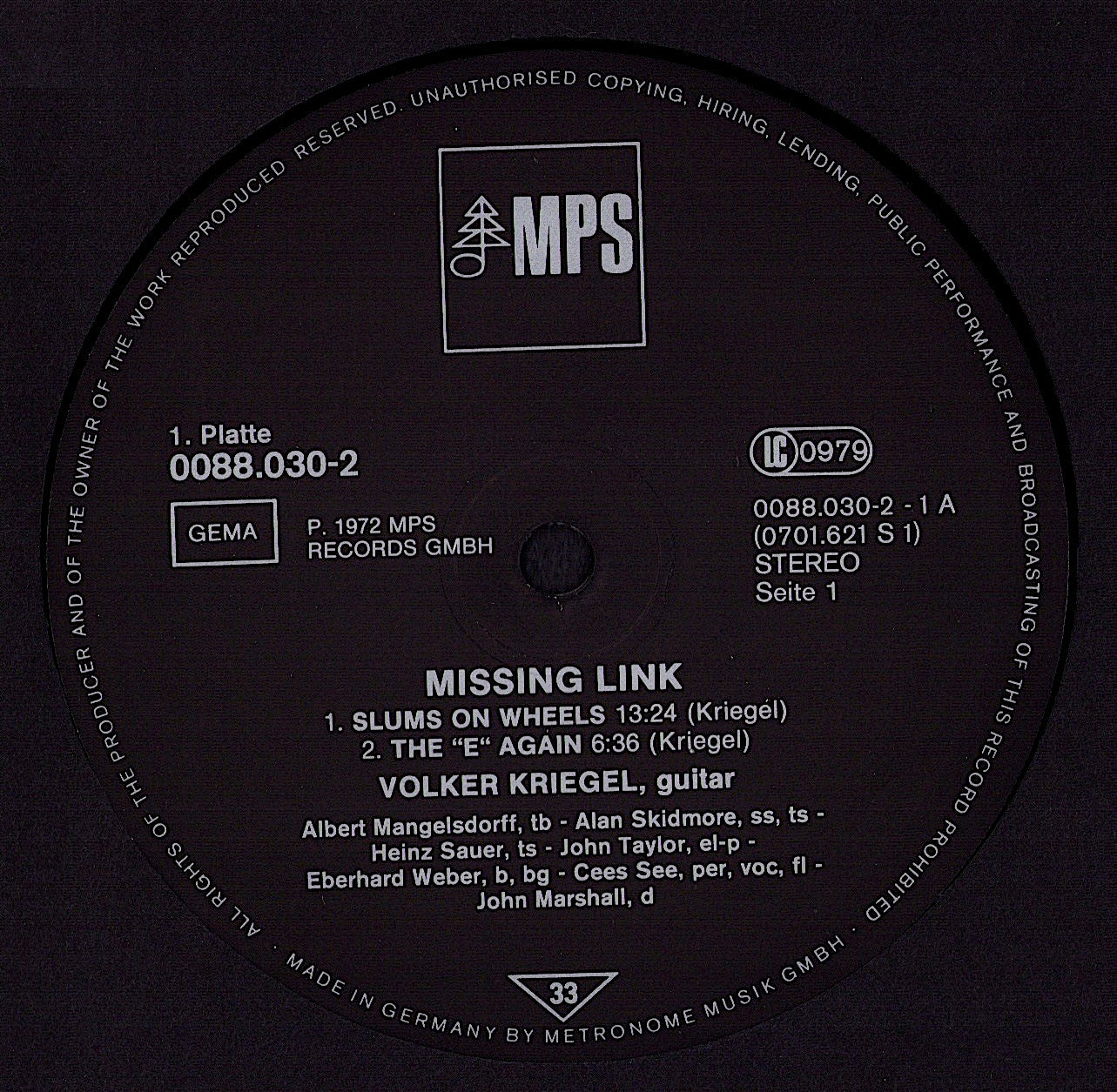 Volker Kriegel - Inside: Missing Link Vinyl 2LP Kopie