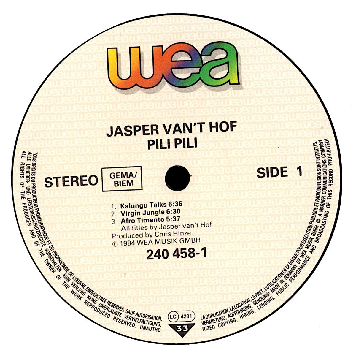Jasper Van 't Hof's Pili Pili - Hoomba-Hoomba Vinyl LP Kopie