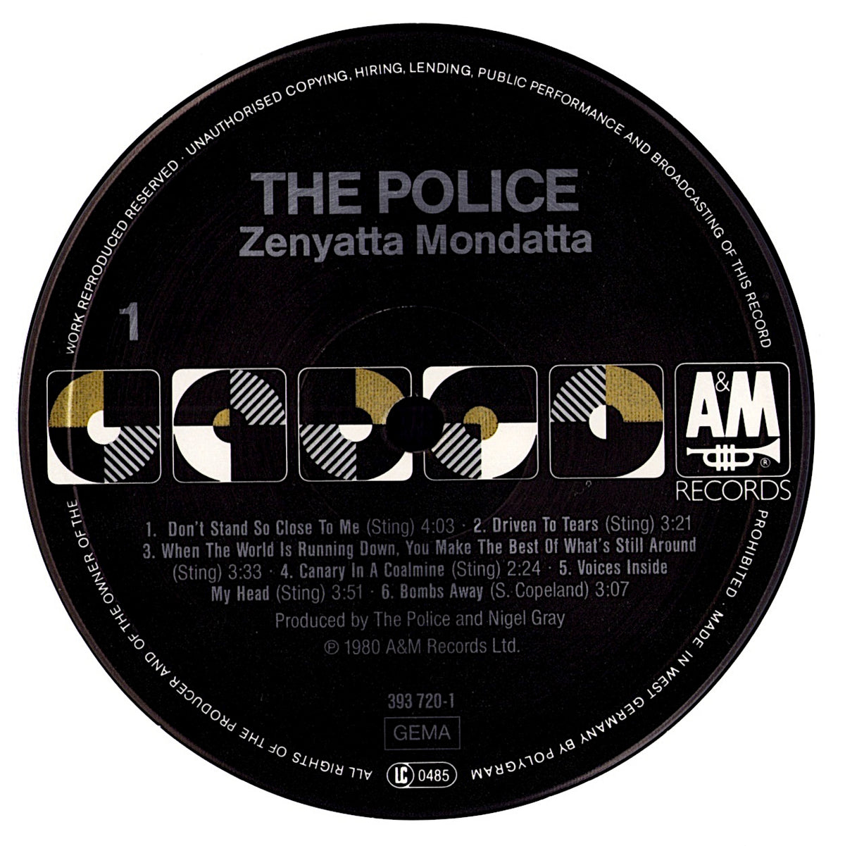 The Police - Zenyatta Mondatta Vinyl LP | CA Original | TLC Lacquers | 1980 Kopie