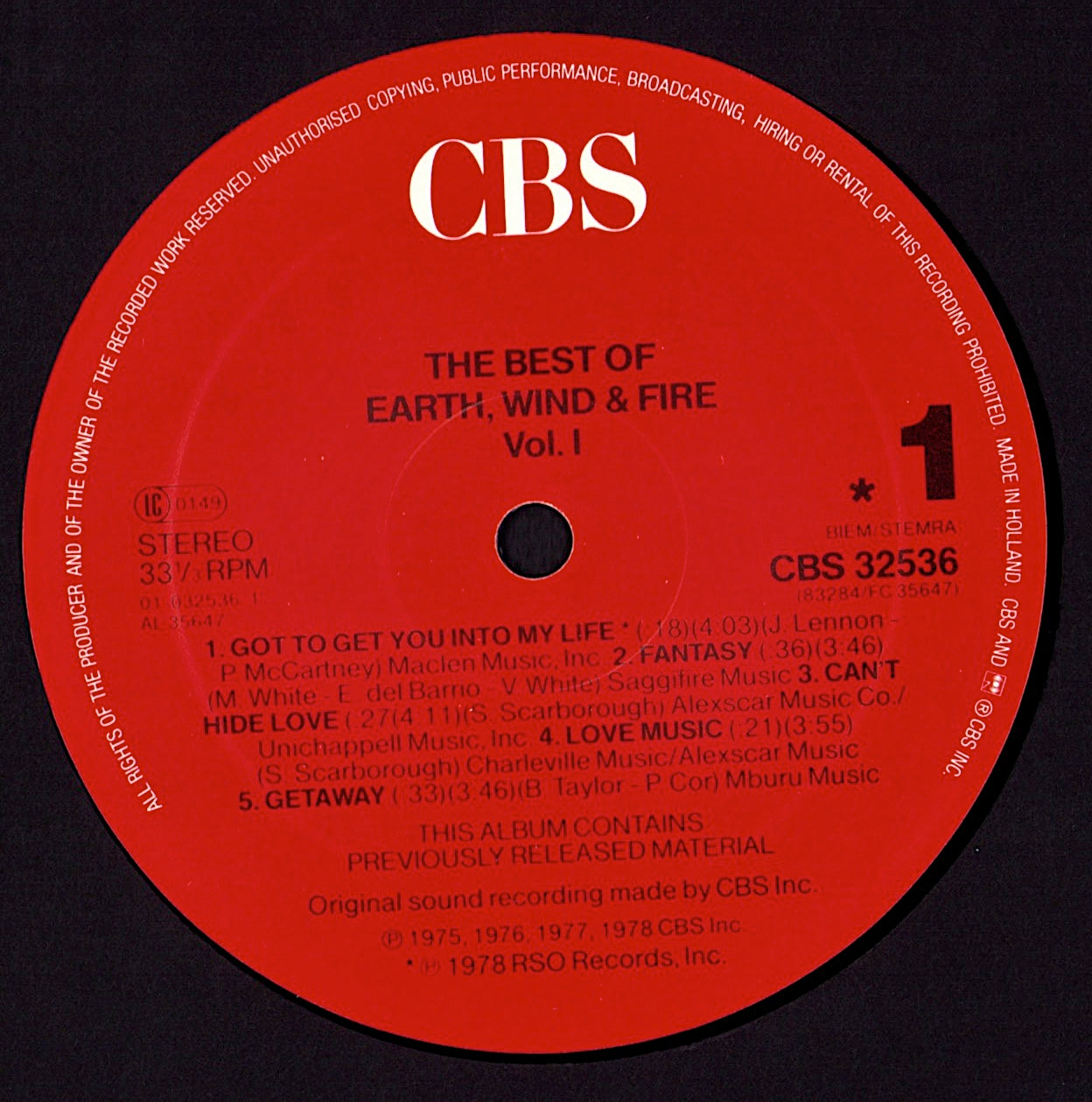 Earth, Wind & Fire - The Best Of Earth Wind & Fire Vol. I Vinyl LP