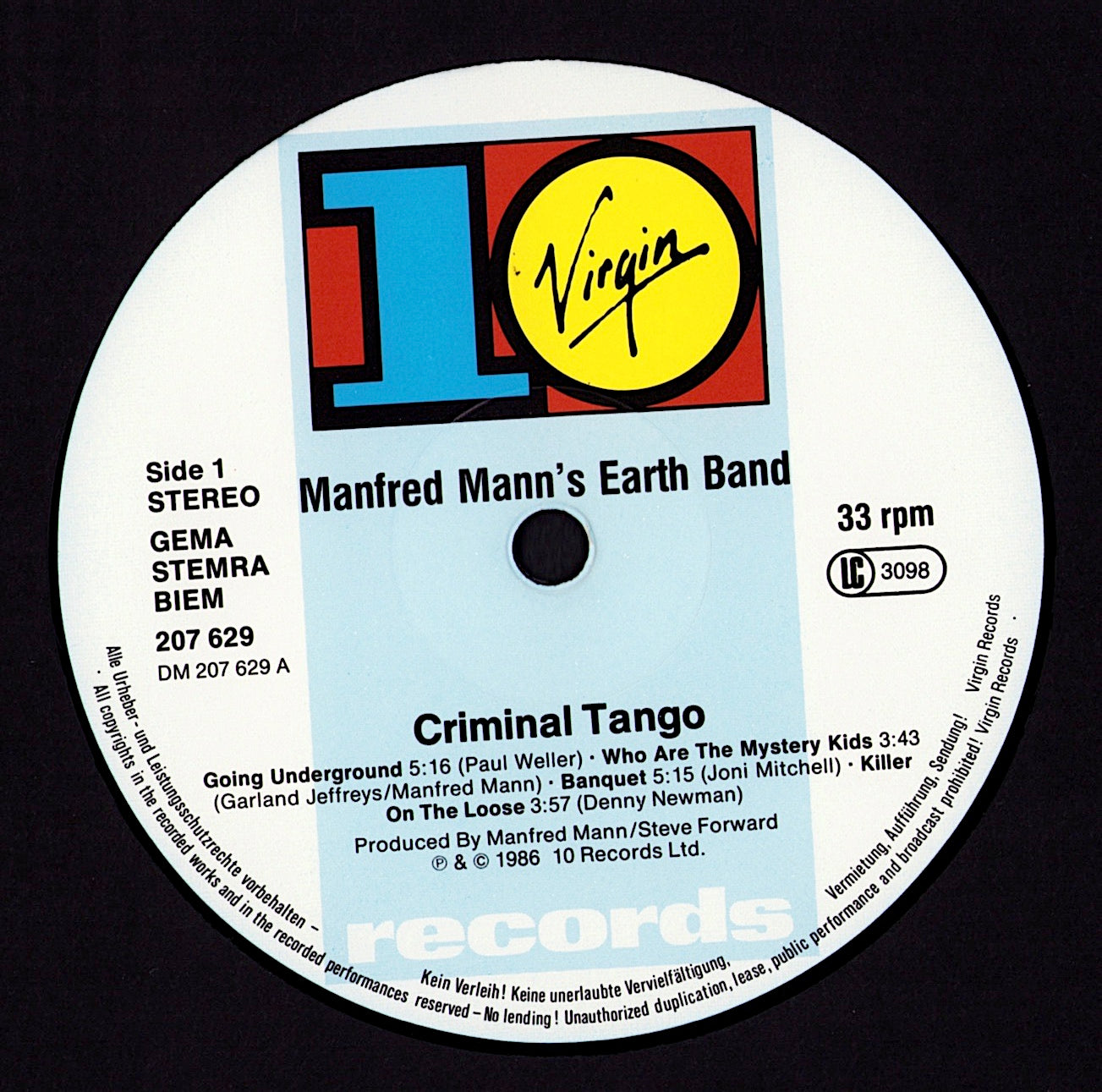 Manfred Mann's Earth Band With Chris Thompson – Criminal Tango Vinyl LP