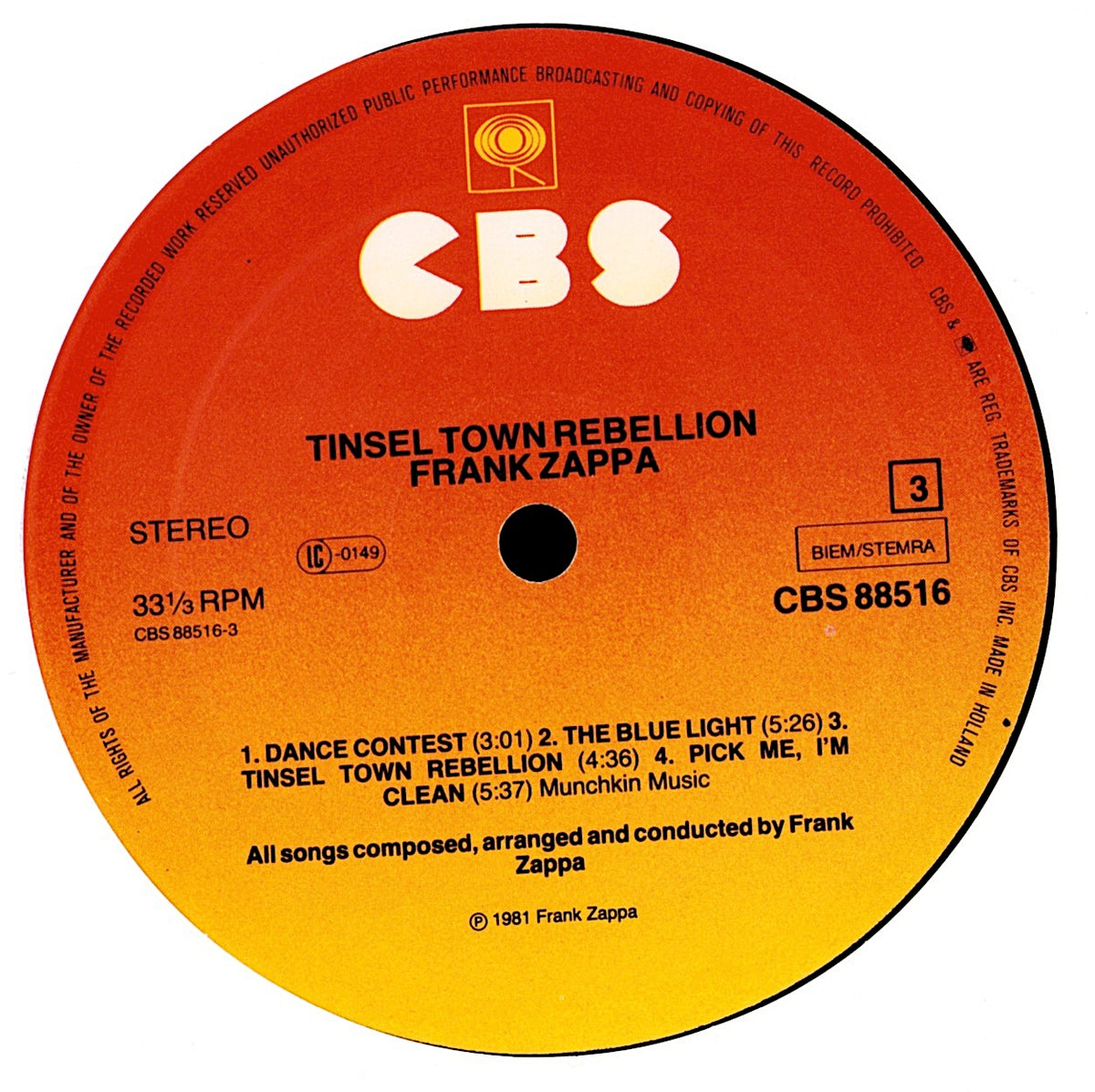 Frank Zappa - Tinsel Town Rebellion Vinyl 2LP | EU Original | 1981 Kopie