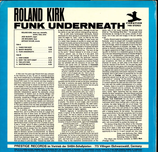 Roland Kirk With Jack McDuff – Funk Underneath Vinyl LP | DE Reissue | Prestige Kopie