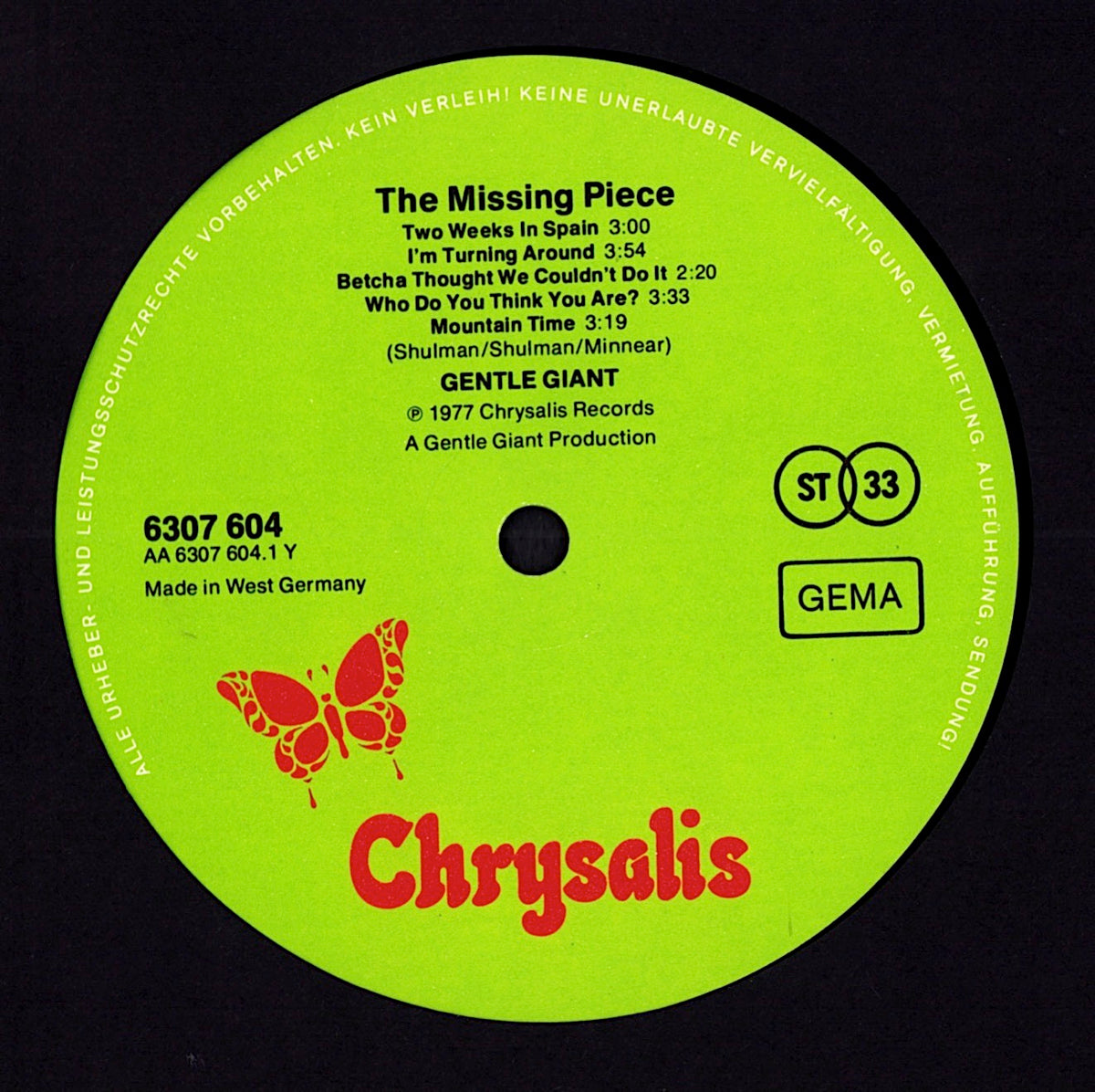 Gentle Giant – The Missing Piece Vinyl LP | DE Original | 1977