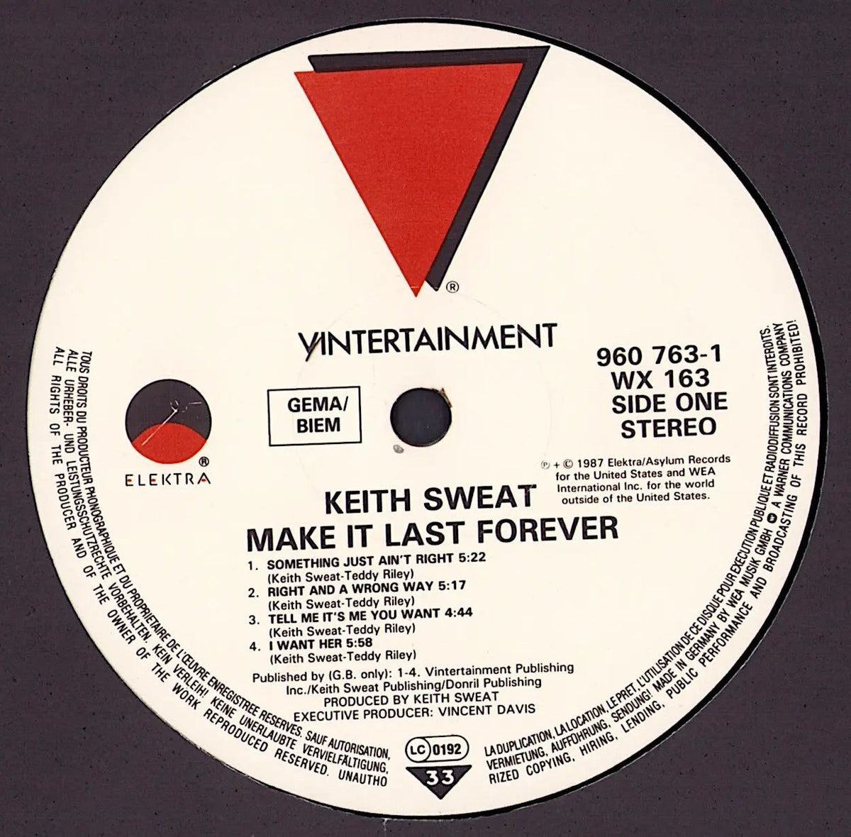 Keith Sweat – Make It Last Forever Vinyl LP Label/Detailansicht