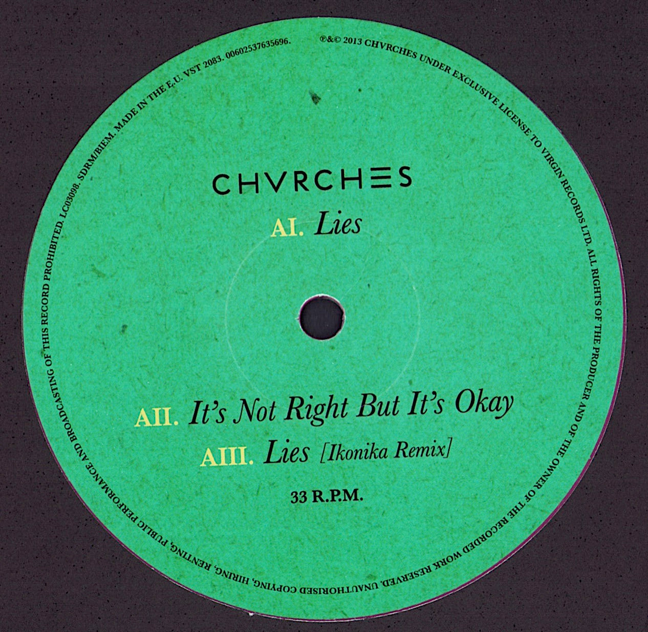 Chvrches – Lies Purple Vinyl 12"