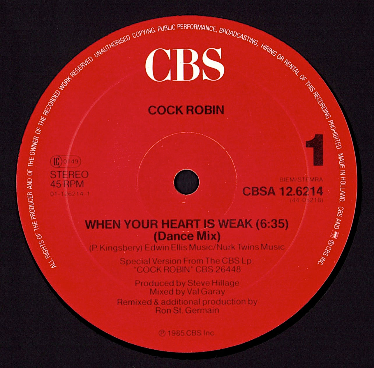 Cock Robin - Thought You Were On My Side Extended Re-mix Vinyl 12" Maxi-Single Kopie