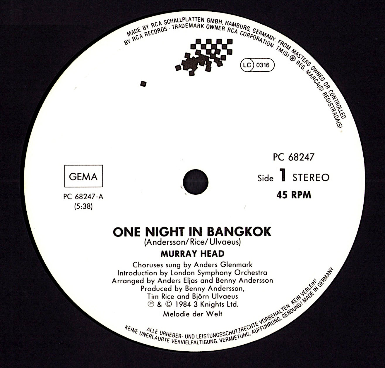 Murray Head – One Night In Bangkok Vinyl 12" Kopie