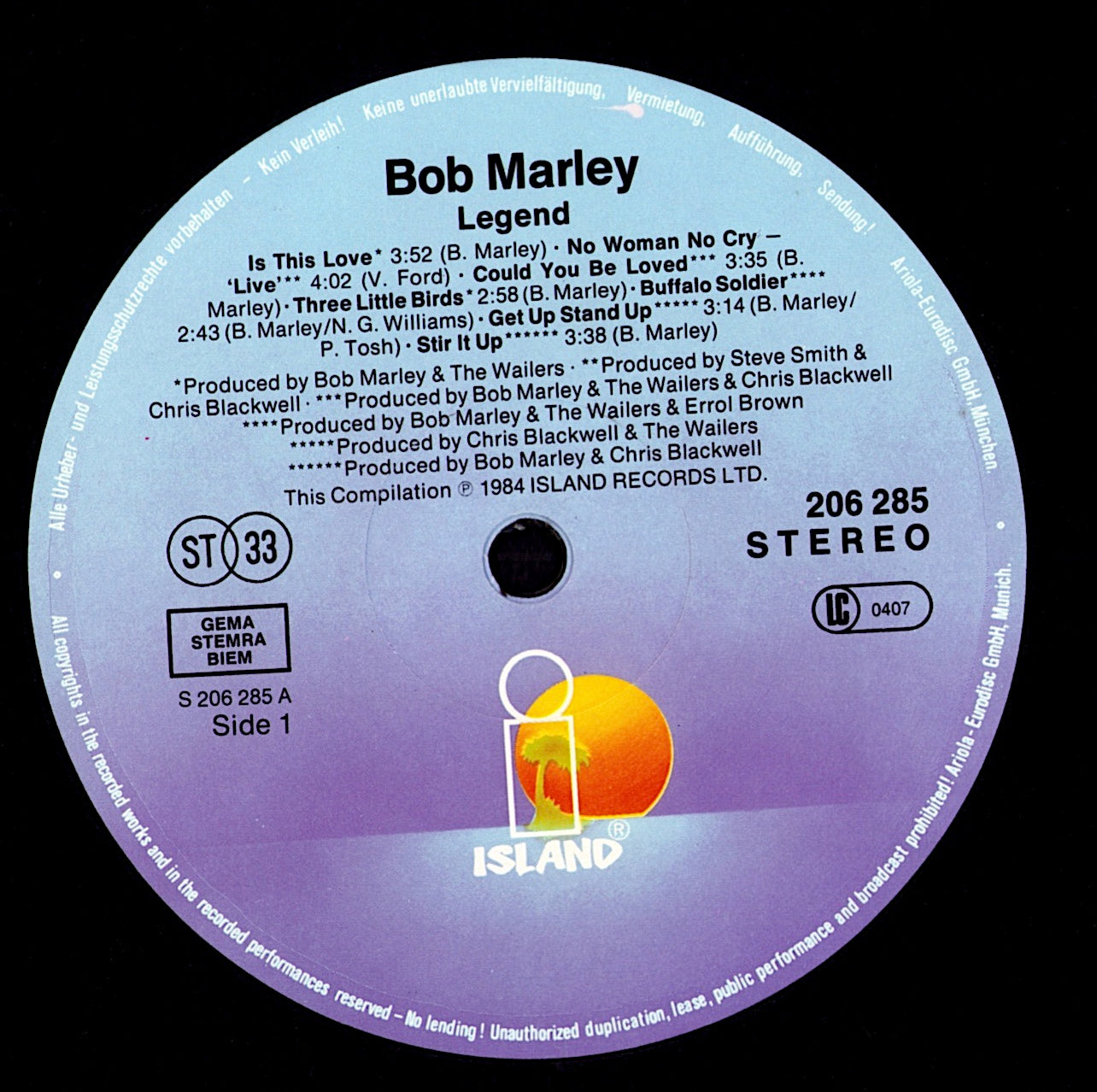 Bob Marley & The Wailers - Legend: The Best Of Bob Marley And The Wailers Vinyl LP | DE Reissue | 1987 Kopie