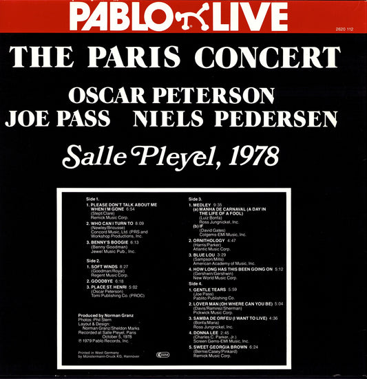 Oscar Peterson, Joe Pass, Niels Pedersen - The Paris Concert: Salle Pleyel, 1978 (Vinyl 2LP | German Release | Gatefold)