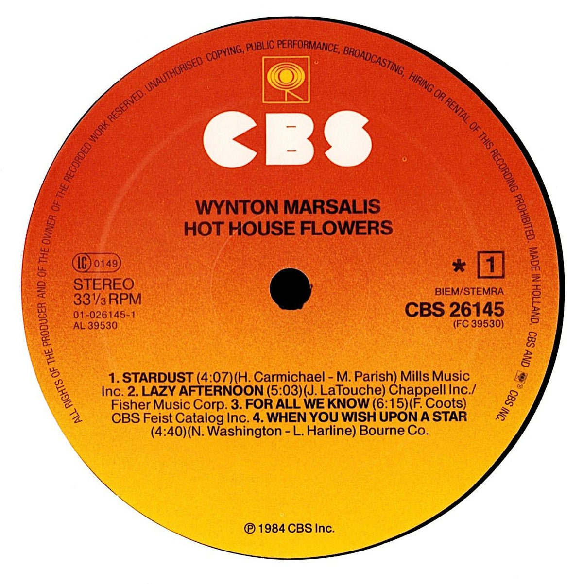 Wynton Marsalis – Hot House Flowers Vinyl LP Label/Detailansicht