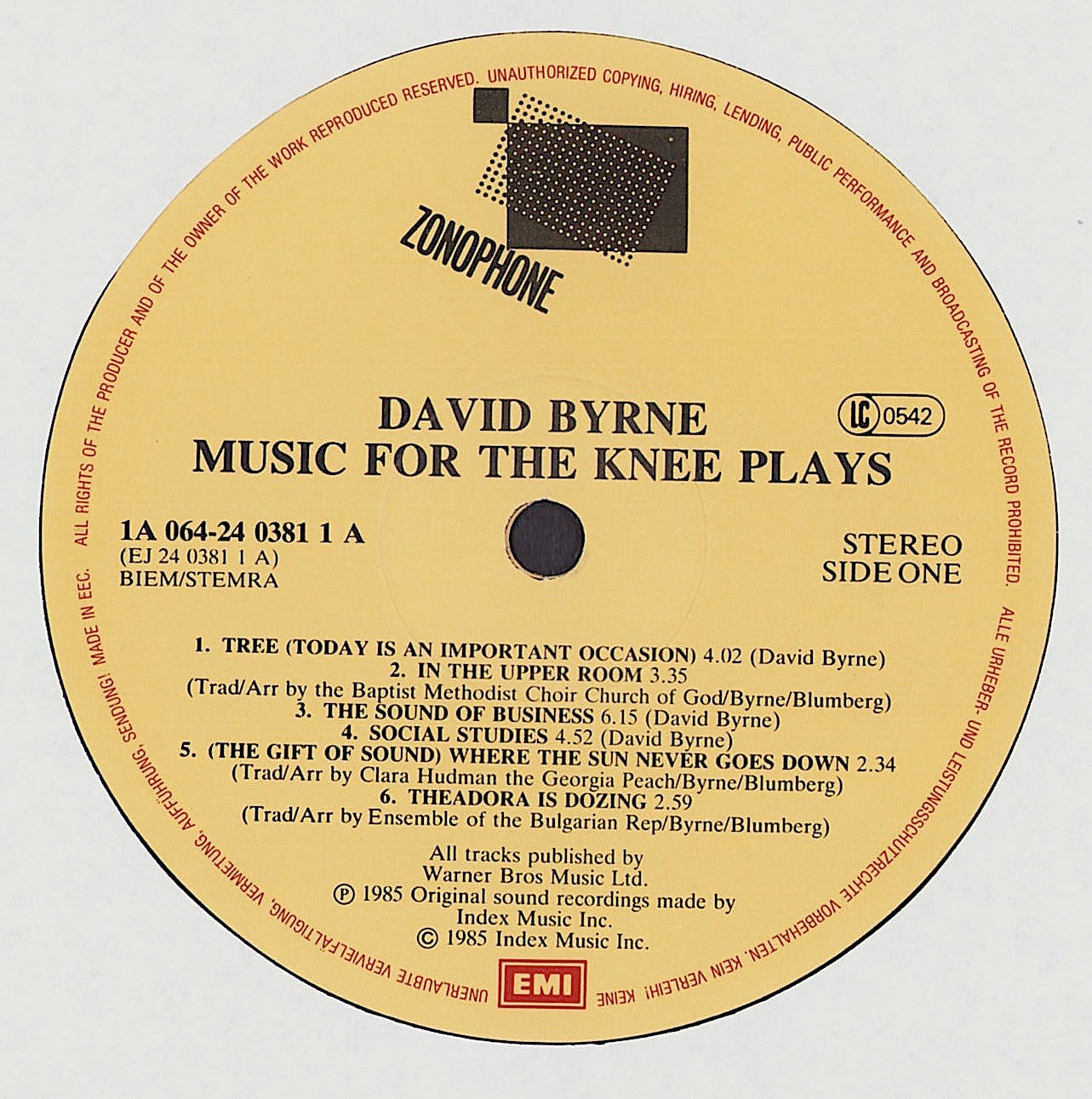 David Byrne - Music For The Knee Plays Vinyl LP