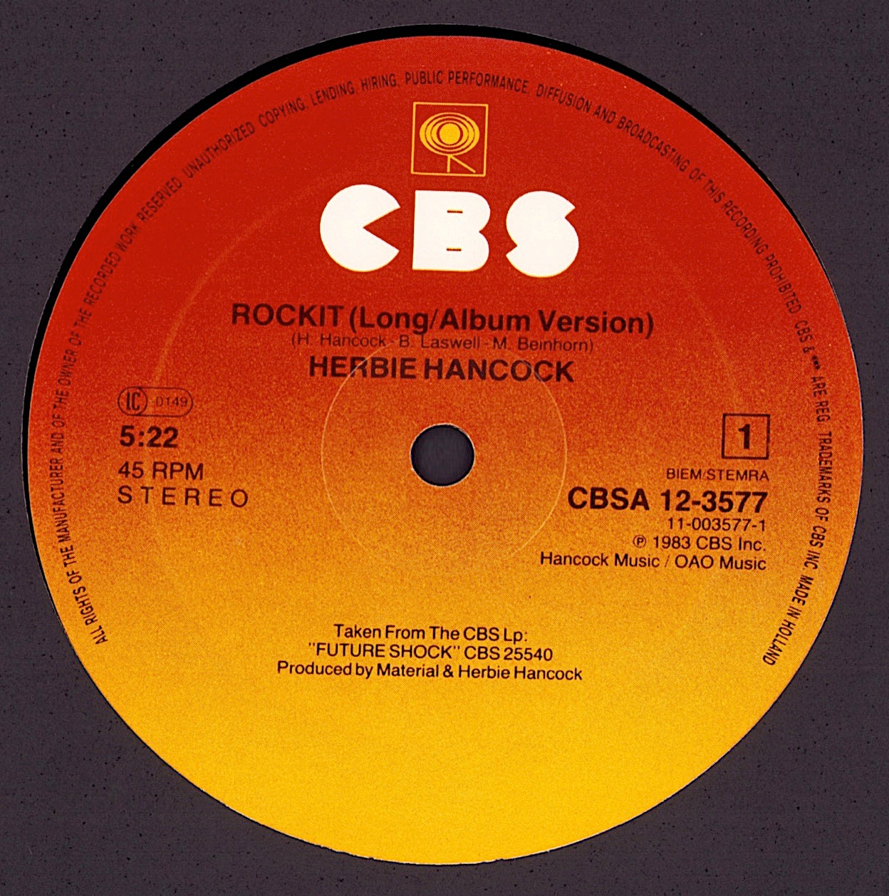 Herbie Hancock - Rockit Extended Dance Version Vinyl 12"