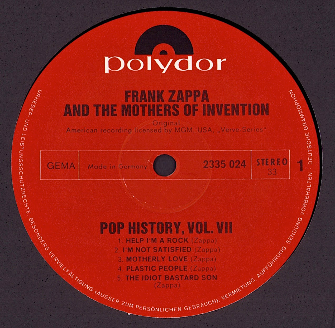 Frank Zappa And The Mothers Of Invention – Pop History, Vol. 7 Vinyl 2LP