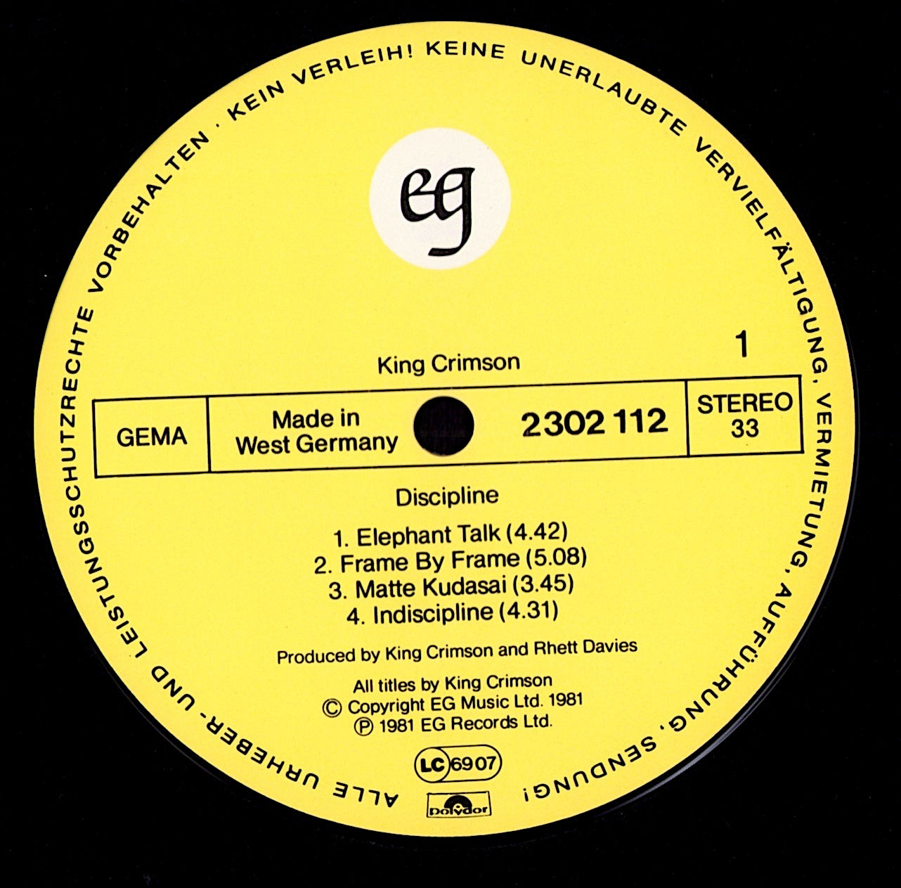 King Crimson – Discipline Vinyl LP | DE Original | 1981