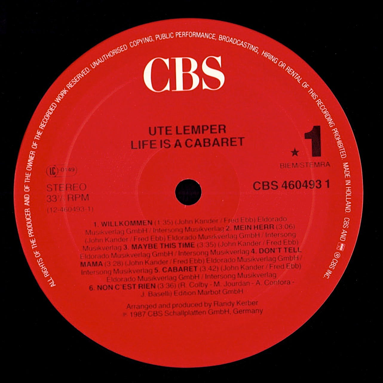 Ute Lemper - Life Is A Cabaret Vinyl LP | EU Original | 1987