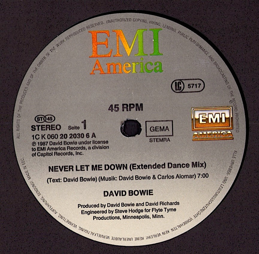 David Bowie – Never Let Me Down Extended Dance Remix Vinyl 12" Maxi | EU Original | 1987
