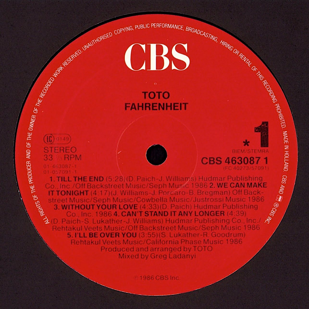 Toto – Fahrenheit Vinyl LP