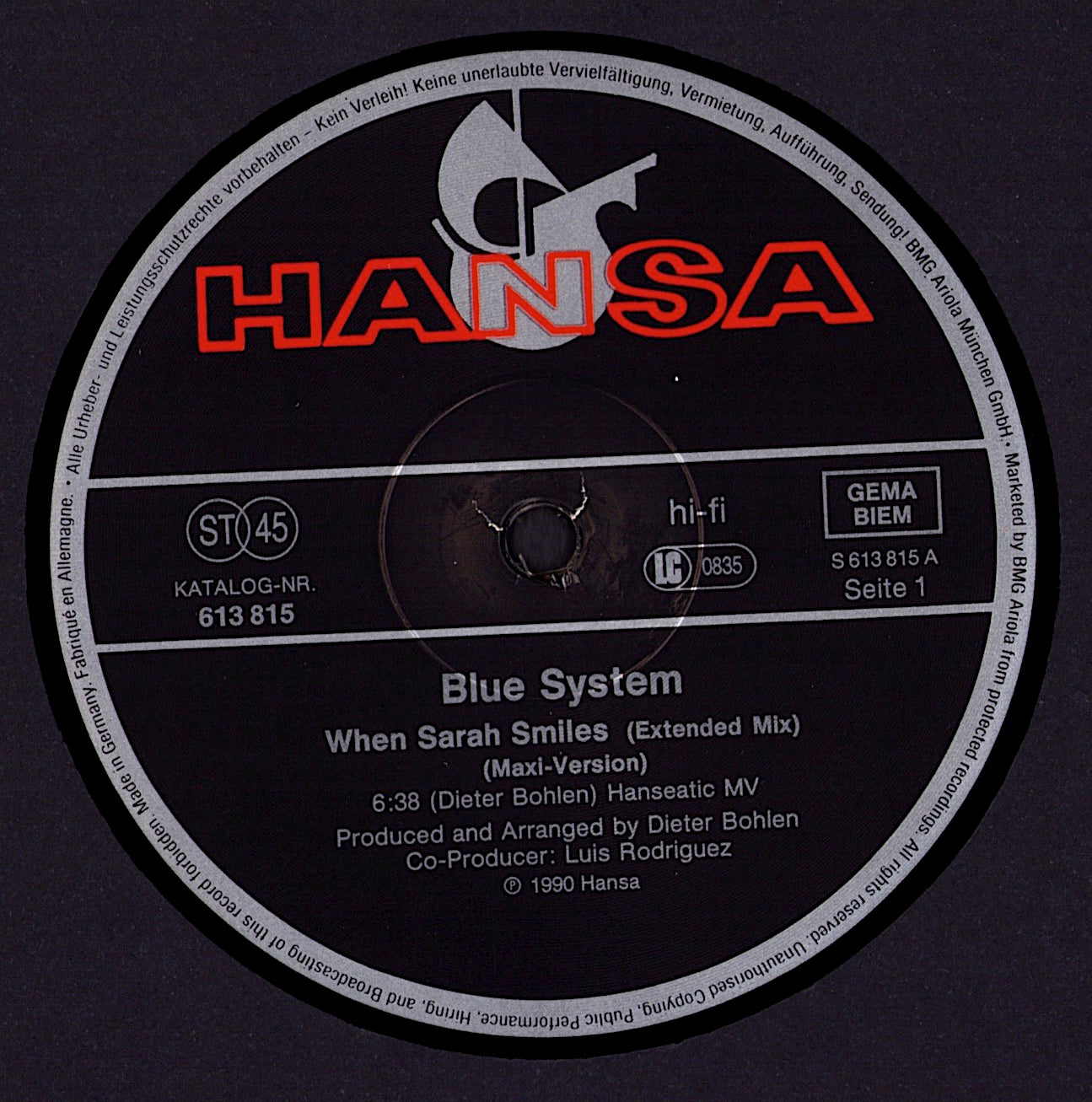 Blue System - When Sarah smiles Vinyl 12" Maxi-Single
