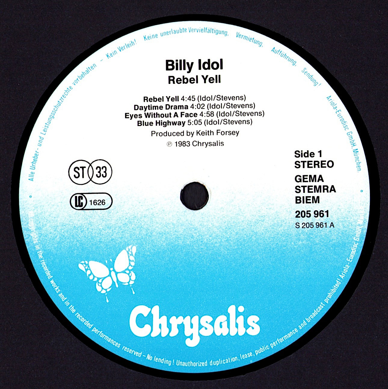 Billy Idol - Rebel Yell Vinyl LP