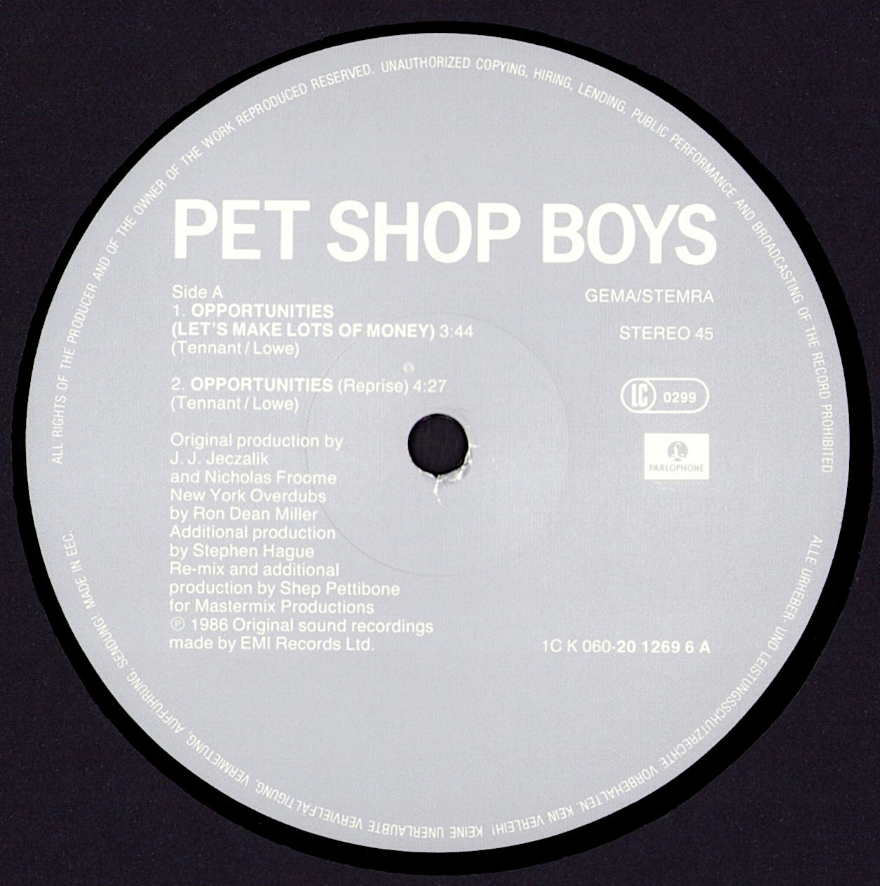 Pet Shop Boys - Opportunities Let's Make Lots Of Money Vinyl 12" Maxi-Single