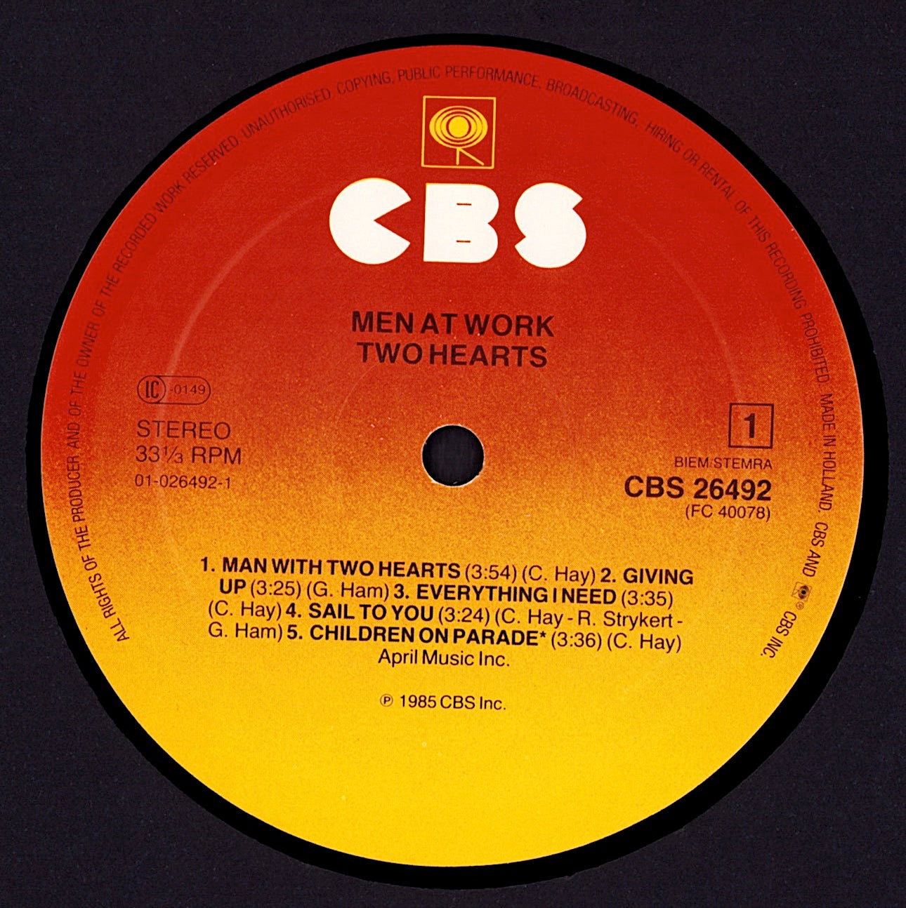 Men At Work – Two Hearts Vinyl LP