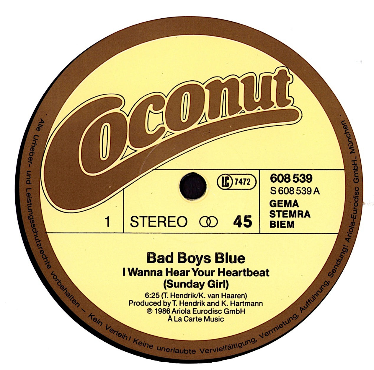 Bad Boys Blue - I Wanna Hear Your Heartbeat ›Sunday Girl‹ Vinyl 12" Maxi-Single