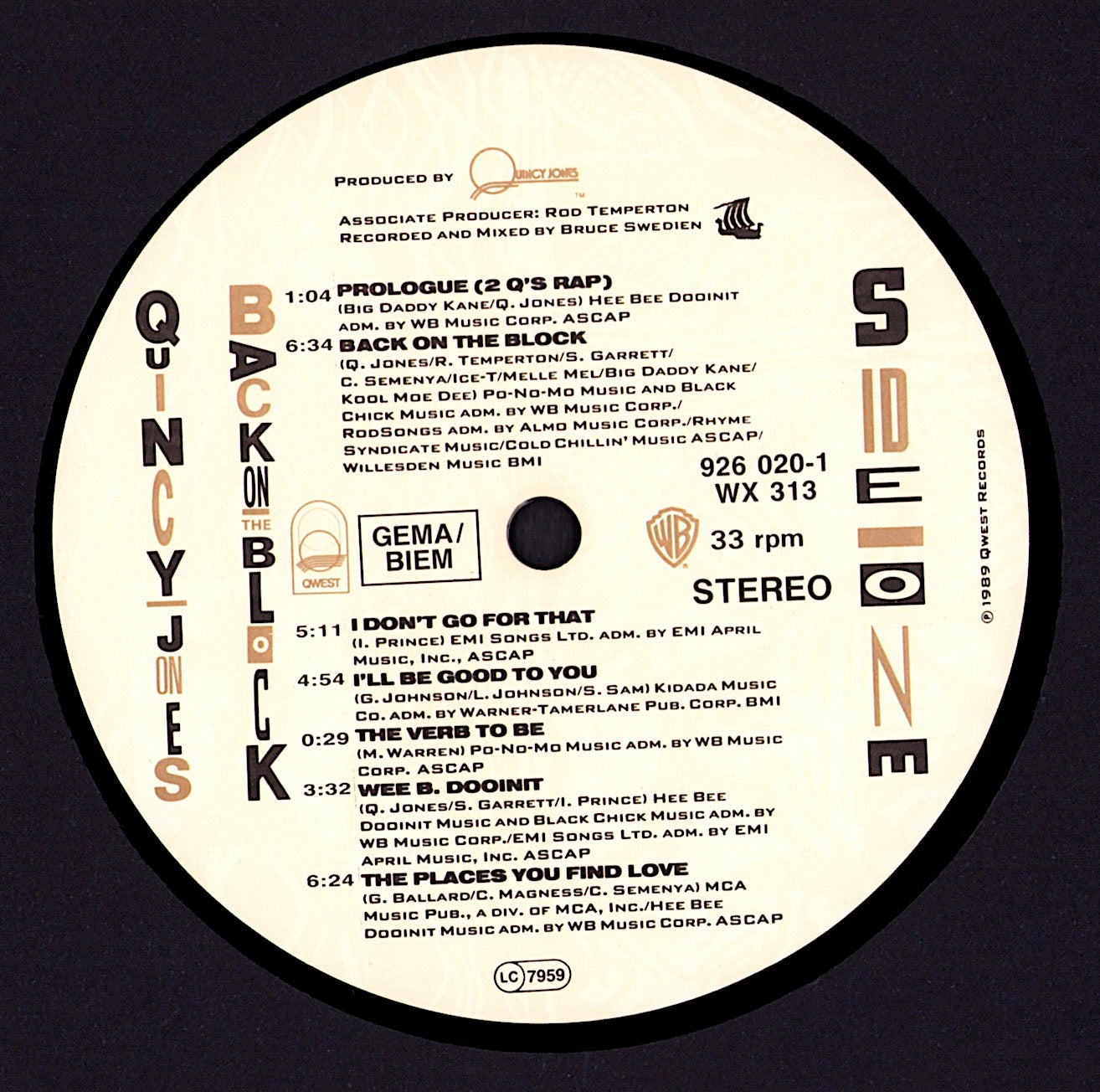 Quincy Jones – Back On The Block Vinyl LP Kopie